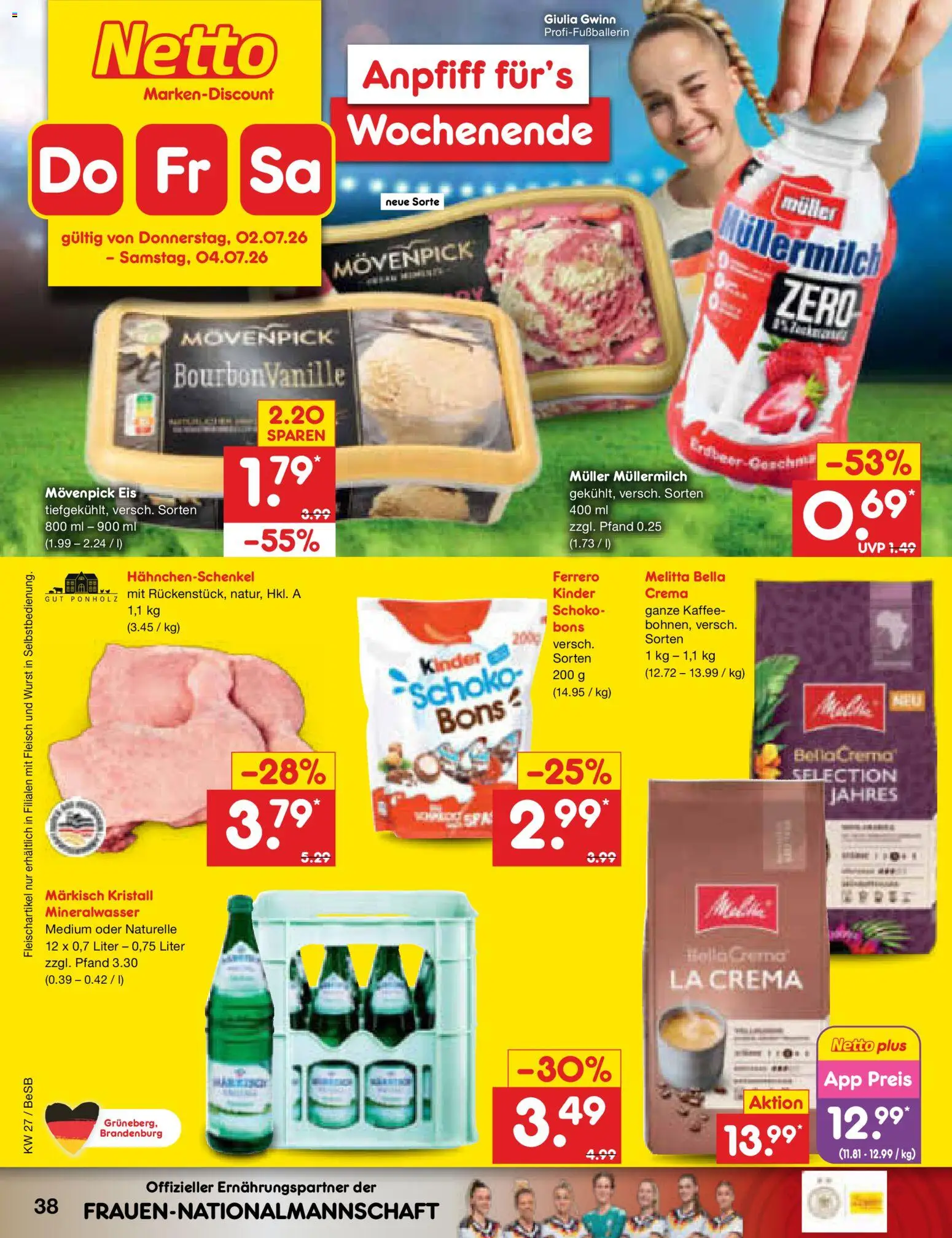 Netto Marken-Discount Prospekt – gültig ab 29.06.2026 | Seite: 56 | Produkte: Hahnchenschenkel, Movenpick eis, Müllermilch, Muller mullermilch
