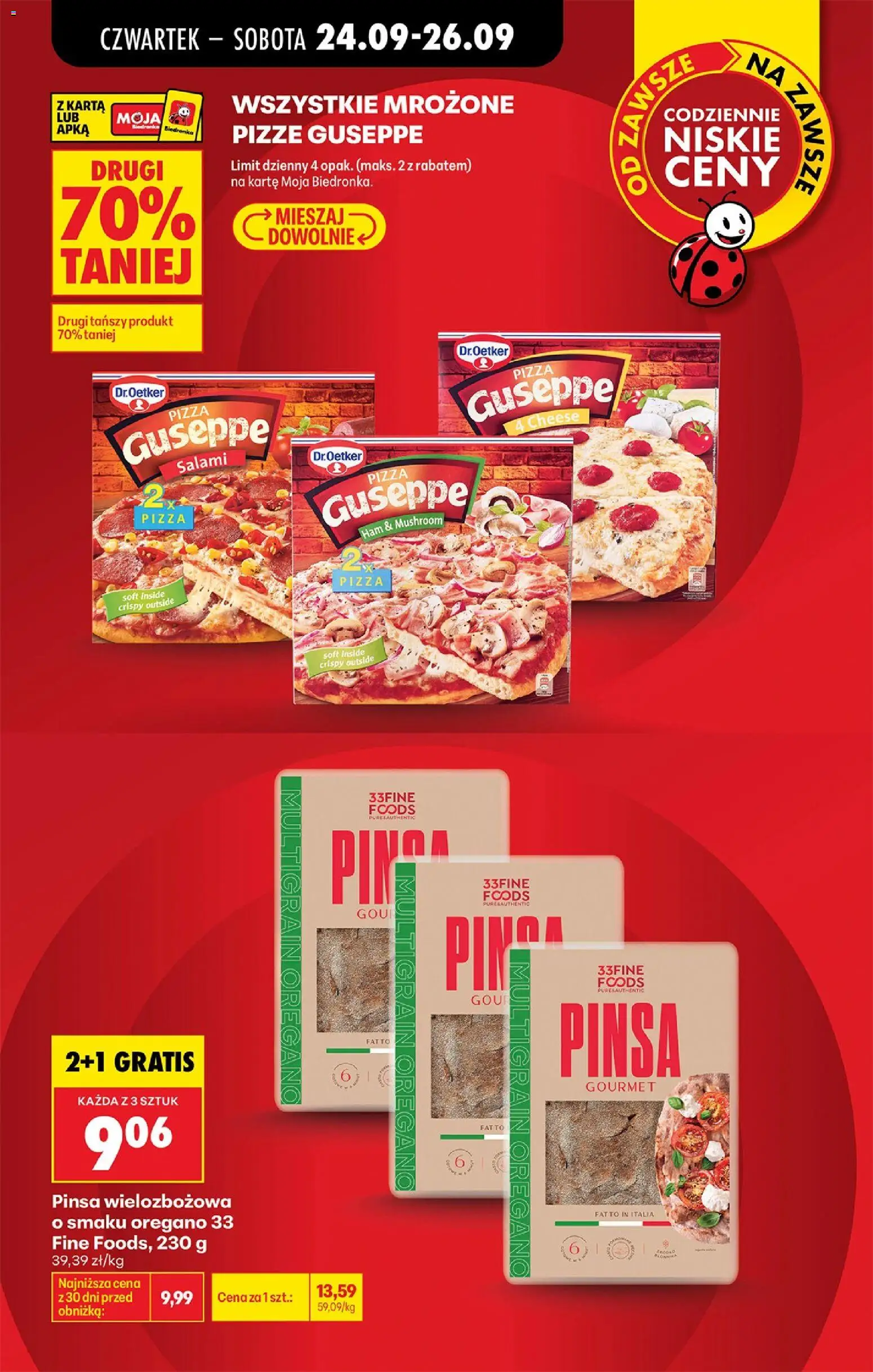 Biedronka gazetka od czwartku od 24.09.2026 | Strona: 9 | Produkty: Guseppe pizza, Pizza guseppe, Salami, Pizza