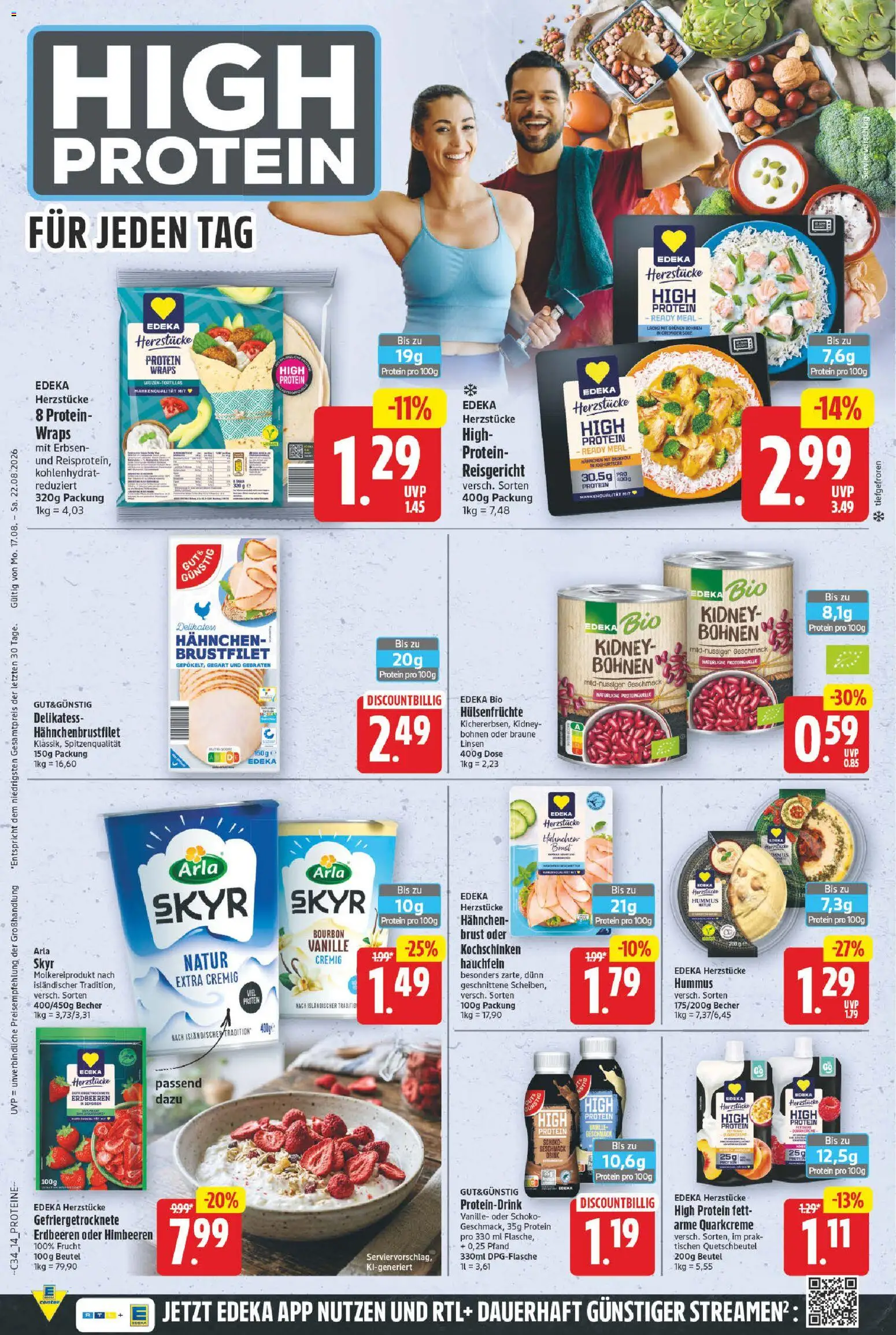 E center Prospekt – gültig ab 17.08.2026 | Seite: 14 | Produkte: Himbeeren, Hahnchen, Skyr, Erbsen