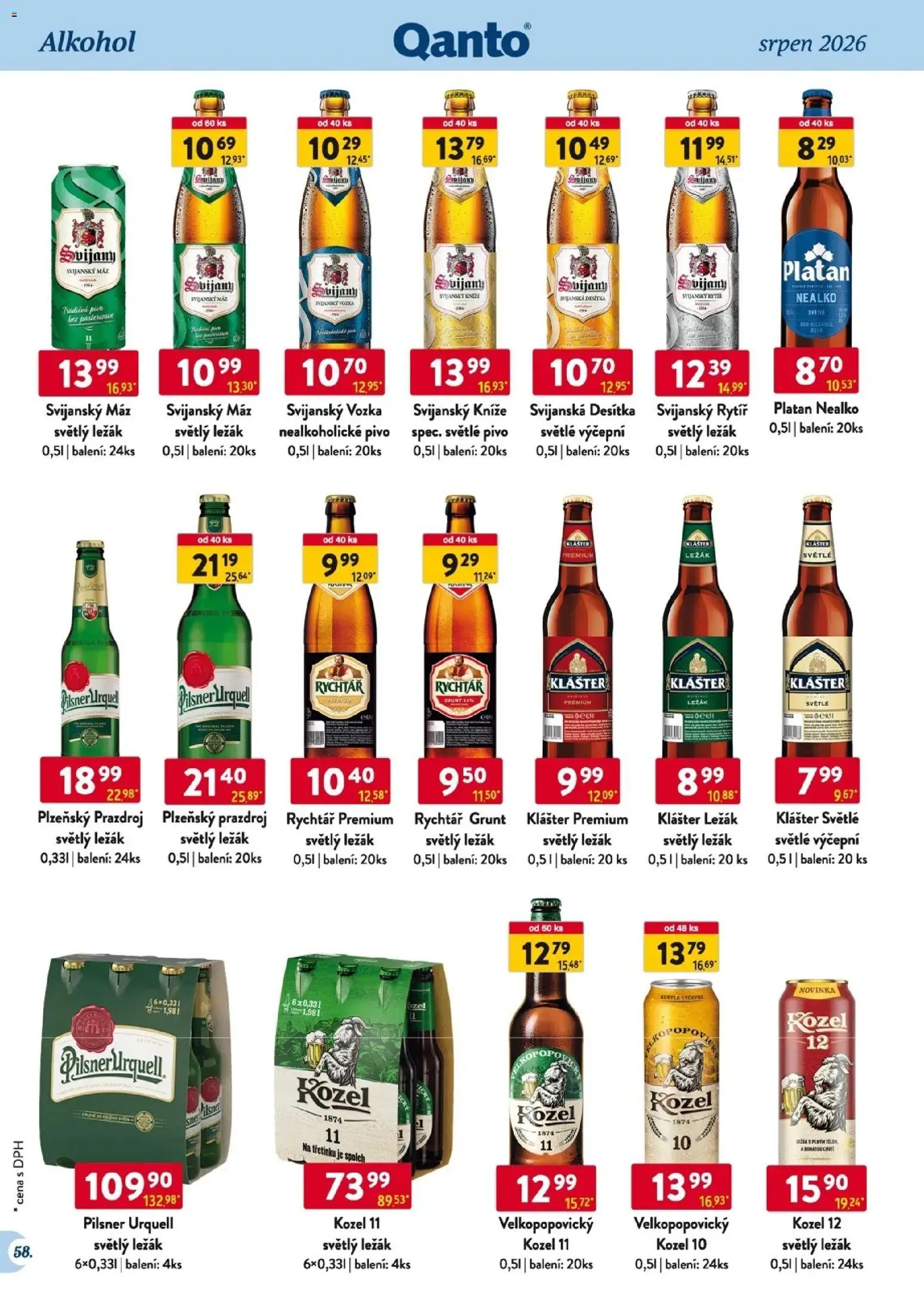 Astur & Qanto leták - Velkoobchod 08/2026 od 01.08.2026 | Strana: 58 | Produkty: Pivo, Kozel 11, Pilsner Urquell, Svijany