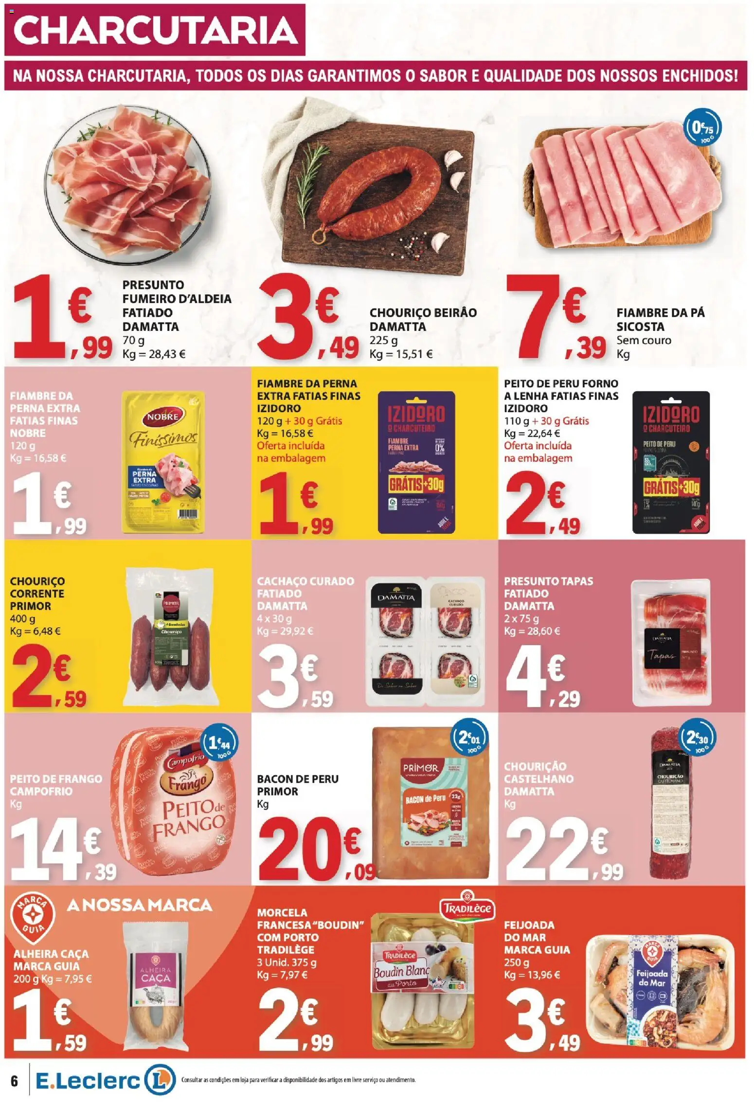 E.Leclerc folheto │ válido de 27/08/2026 | Página: 6 | Produtos: Bacon, Peru, Chouriço, Alheira