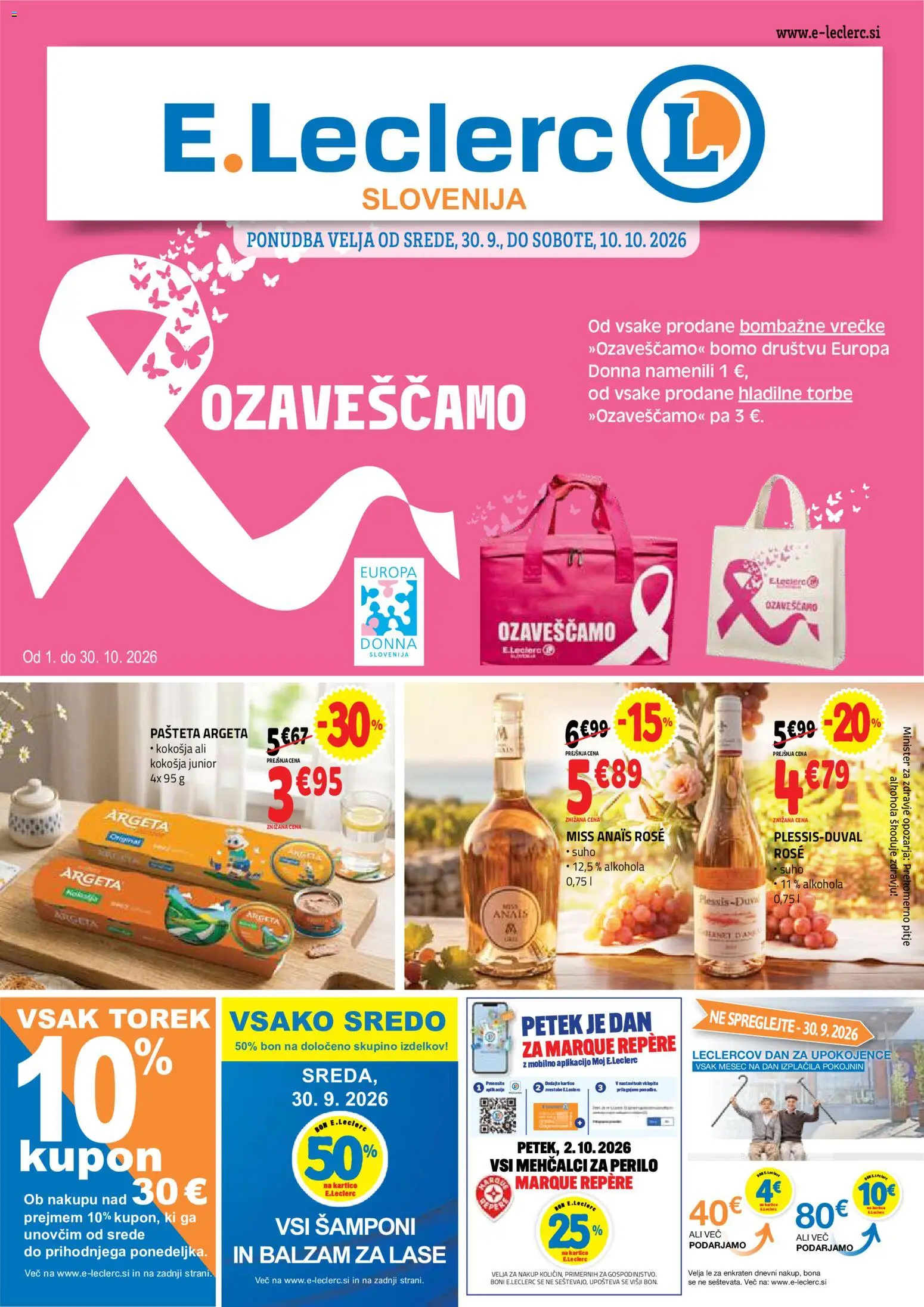 Novi E.leclerc katalog ponudbe – veljaven od 30.09.2026 | Stran: 1 | Izdelki: Pašteta, Balzam za lase