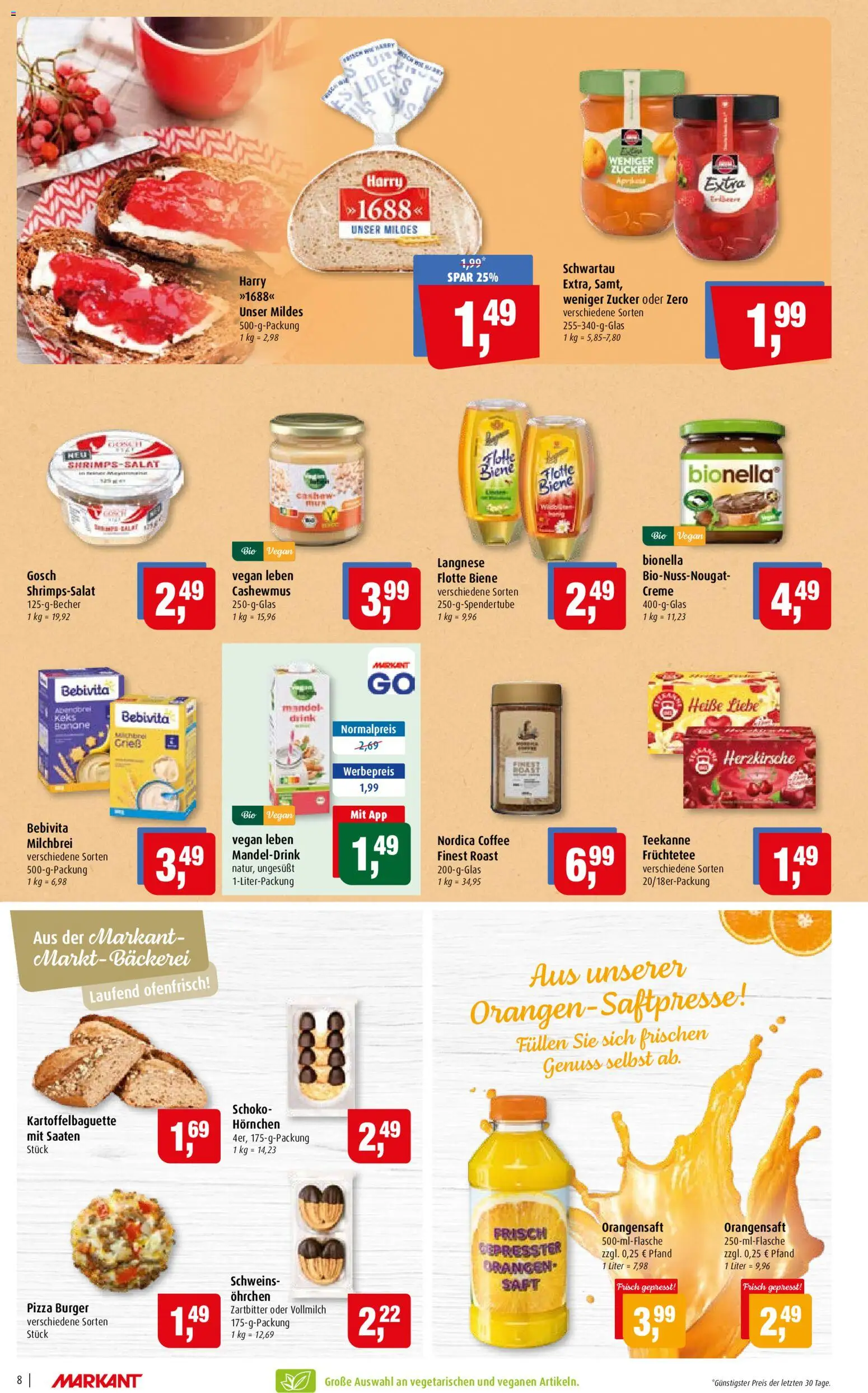 Markant Prospekt – gültig ab 05.10.2026 | Seite: 8 | Produkte: Grieß, Langnese, Orangen, Saft