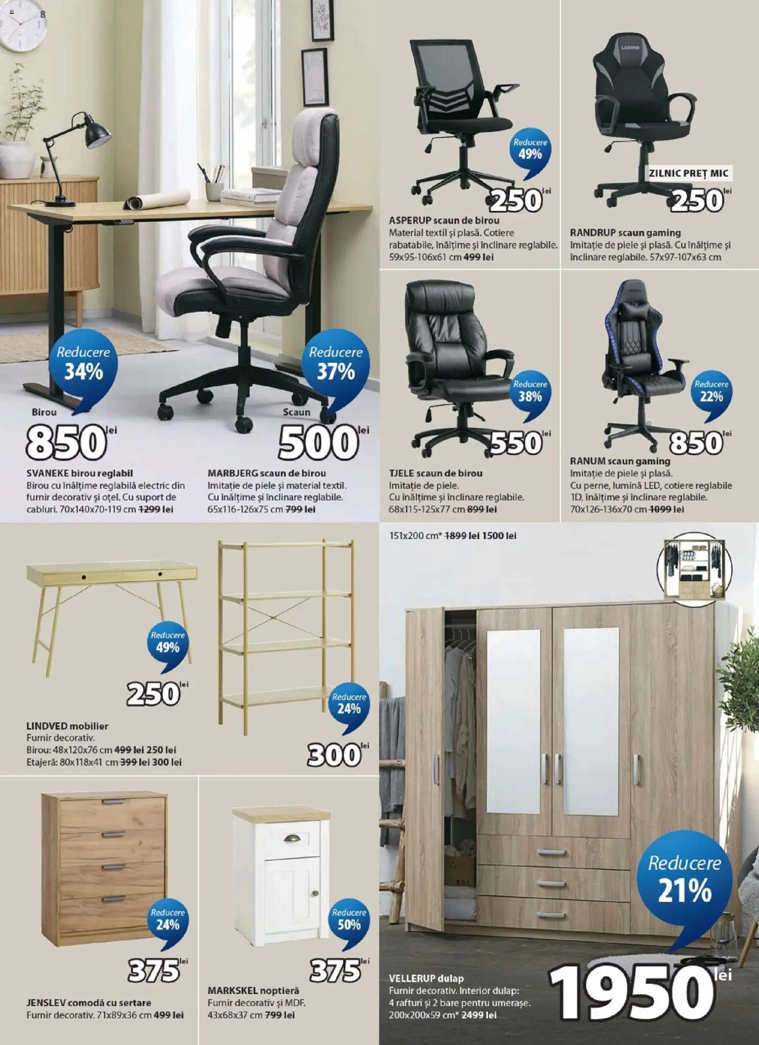 Noul catalog JYSK – valabil de la 27.05.2026 | Pagină: 8 | Produse: Scaun gaming, Noptieră, Comodă, Scaun de birou
