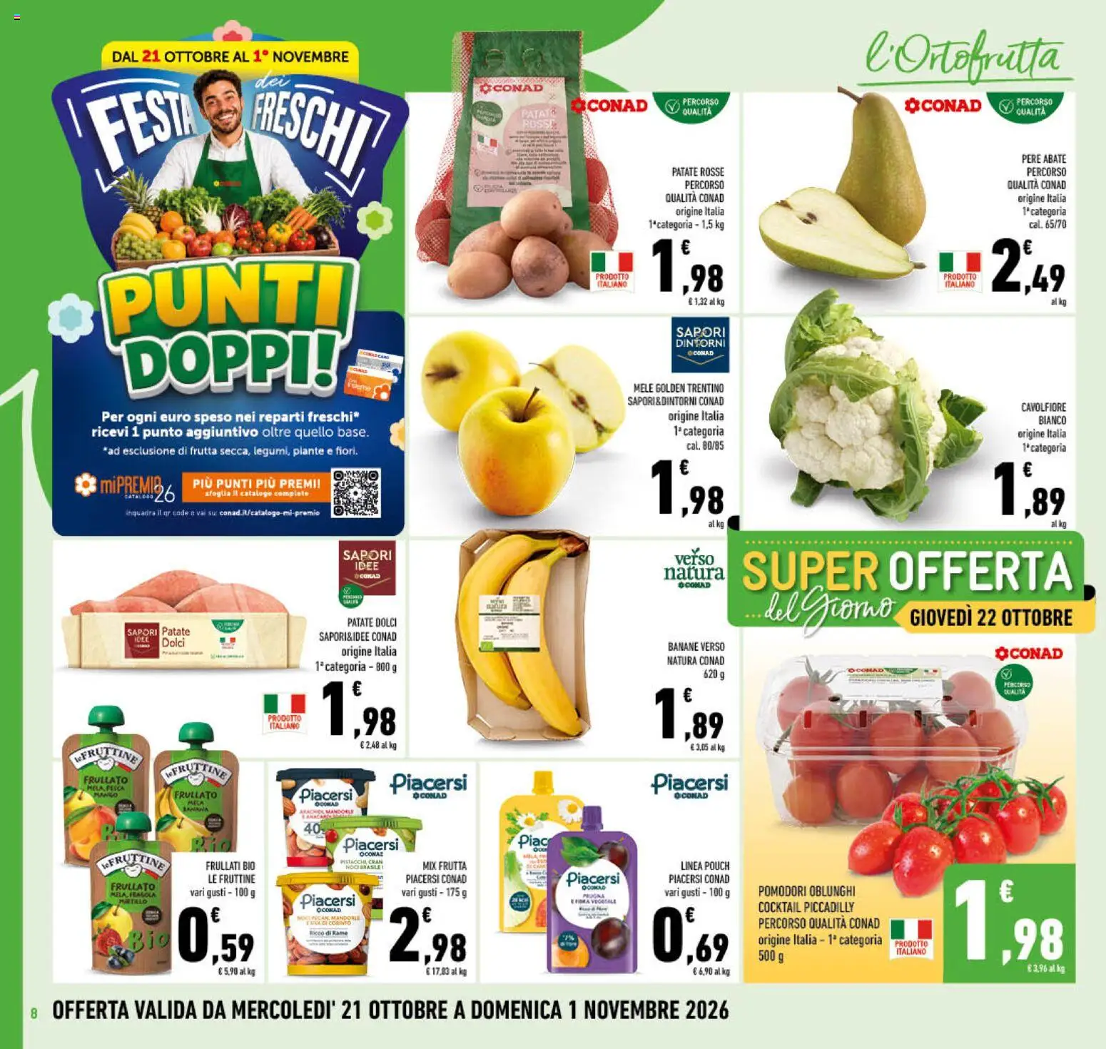 Volantino Conad del 21/10/2026 | Pagina: 8 | Prodotti: Patate, Frutta, Mandorle, Rame