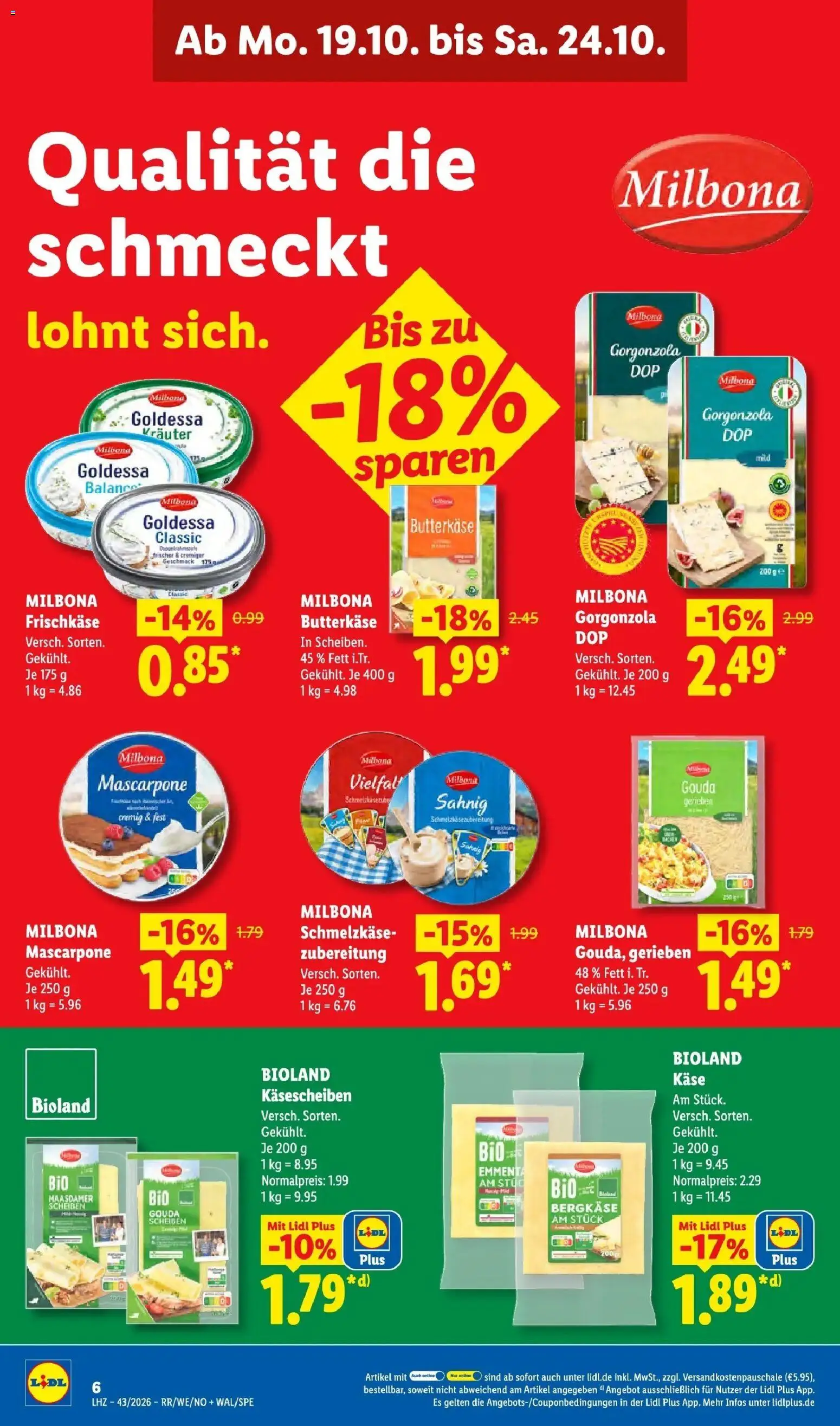 Lidl Prospekt Zülpich (ab 19.10.2026) zum Blättern » Angebote | Seite: 16 | Produkte: Butter, Käse, Gouda, Frischkase