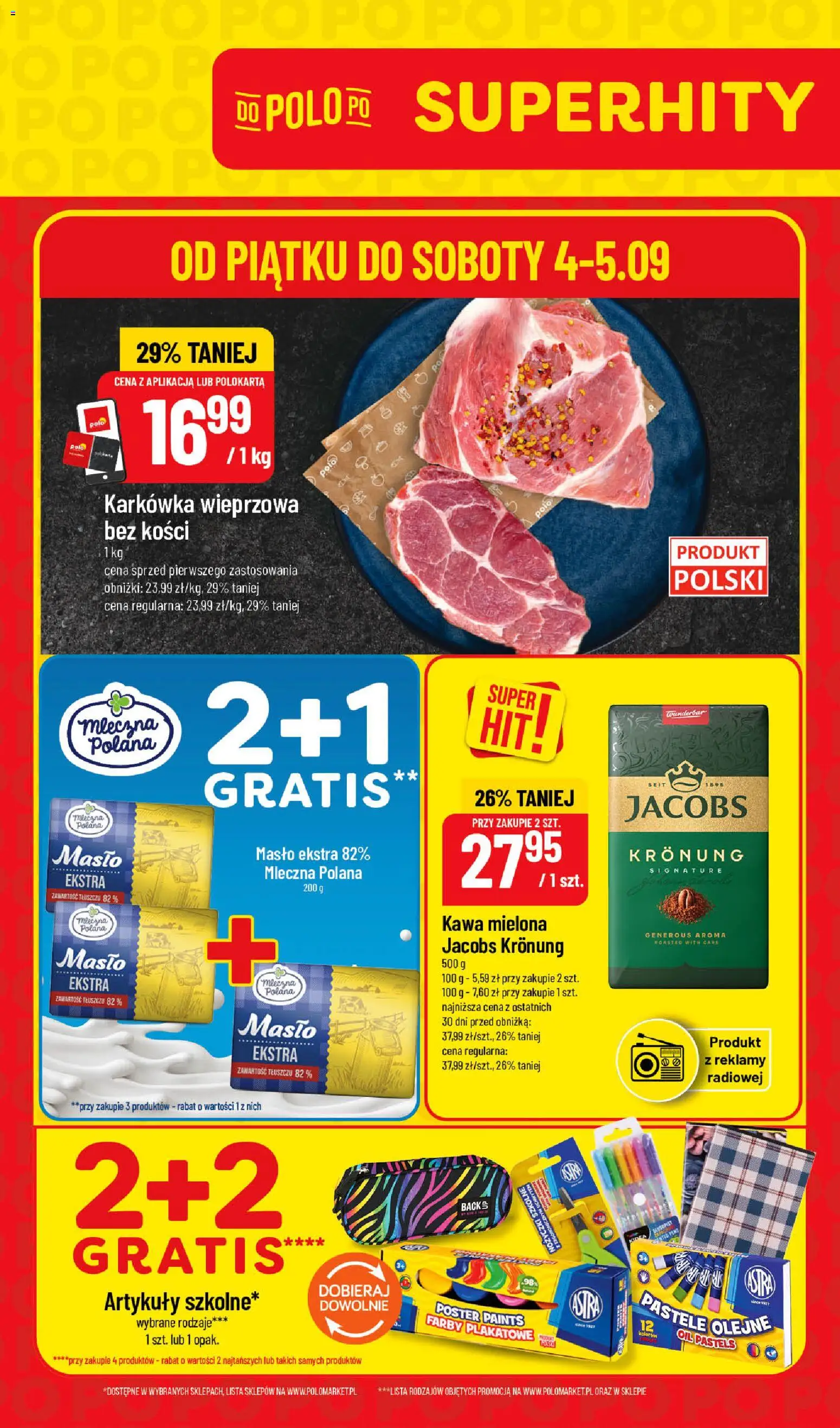 POLOmarket gazetka - Super Hity od 04.09.2026 | Strona: 1 | Produkty: Karkówka, Jacobs, Masło, Kawa