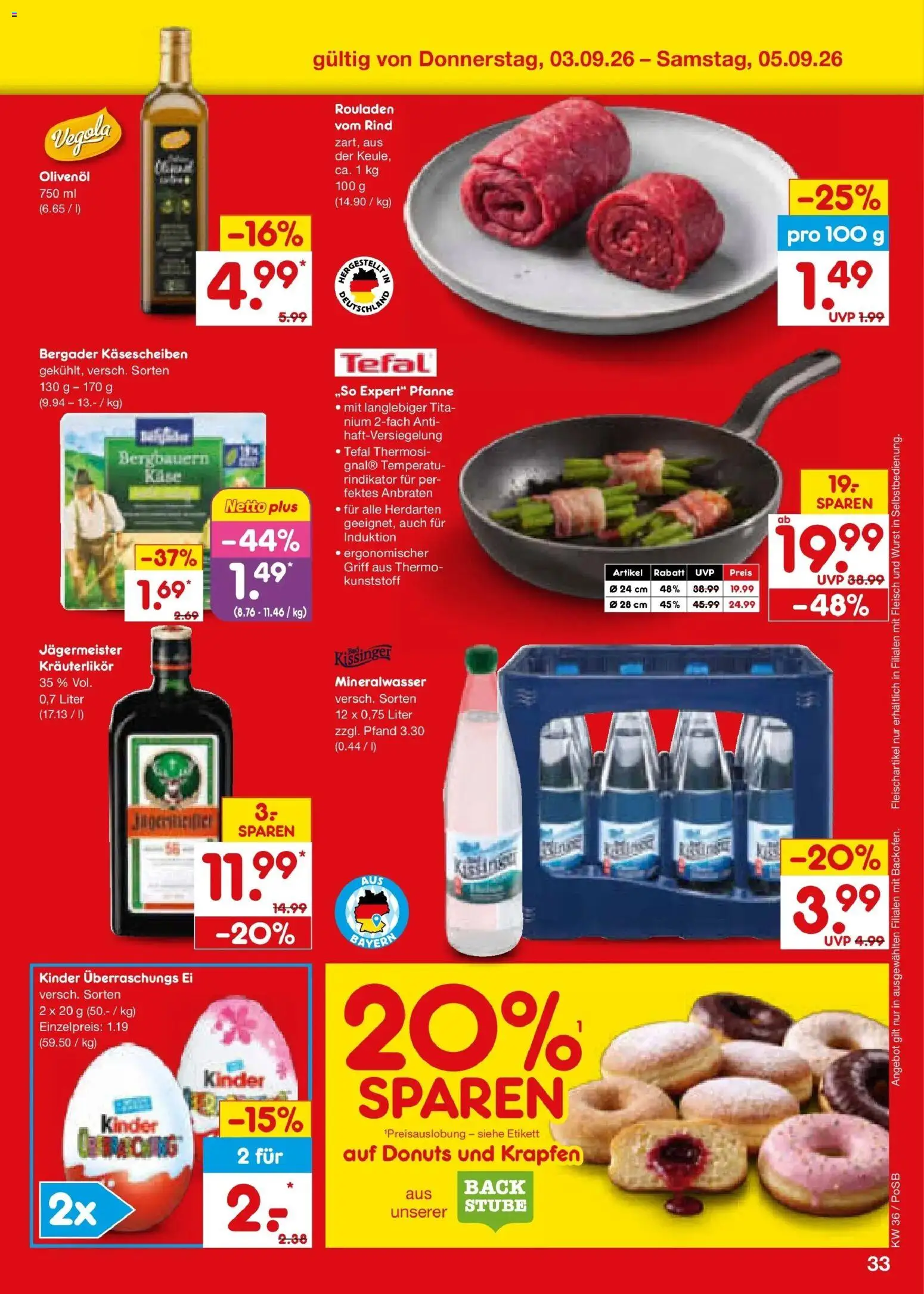 Netto Marken-Discount Prospekt Regensburg (ab 31.08.2026) » Angebote | Seite: 45 | Produkte: Olivenol, Mineralwasser, Donuts, Jägermeister