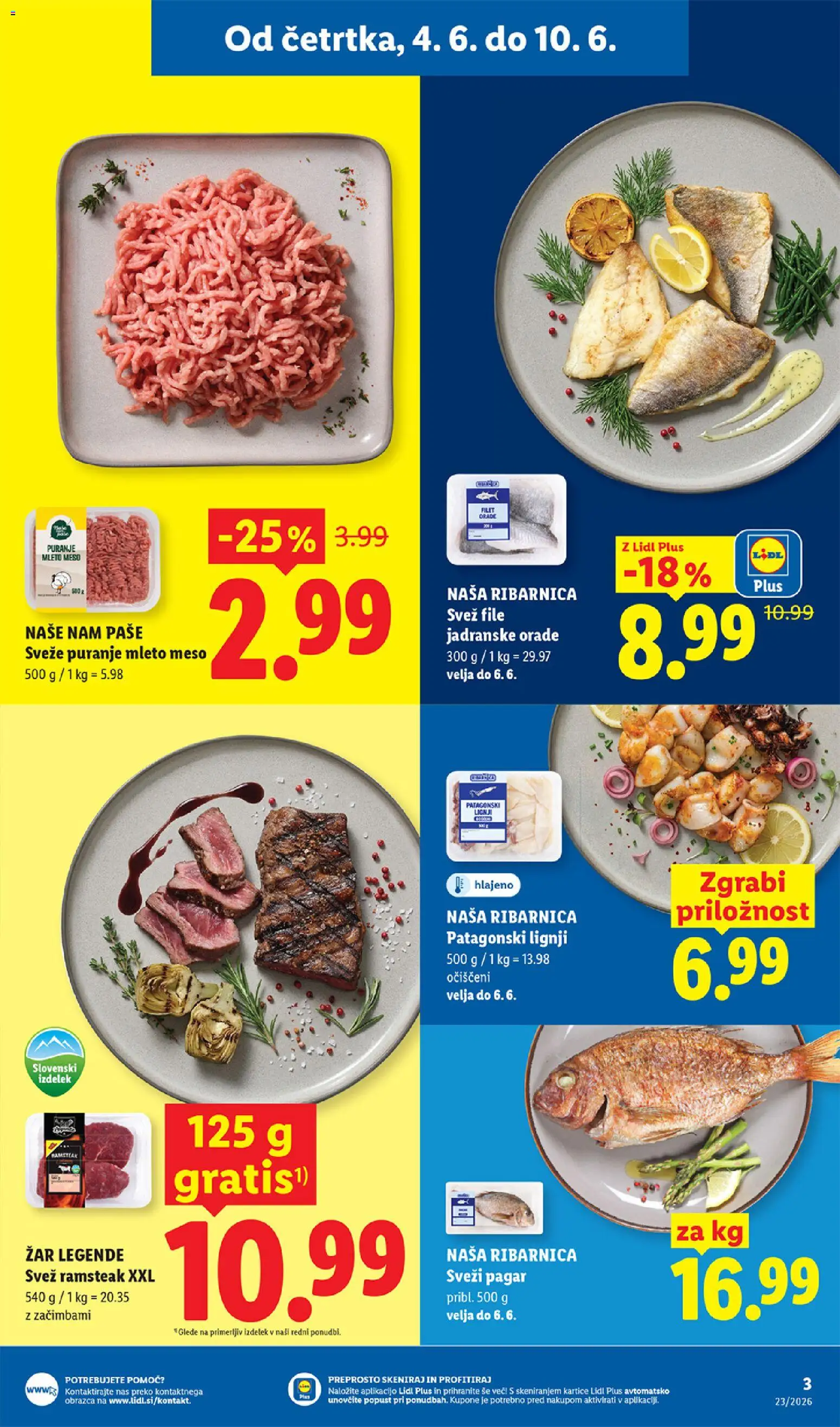 Novi Lidl katalog ponudbe – veljaven od 04.06.2026 | Stran: 3 | Izdelki: Lignji, Zar, Mleto meso