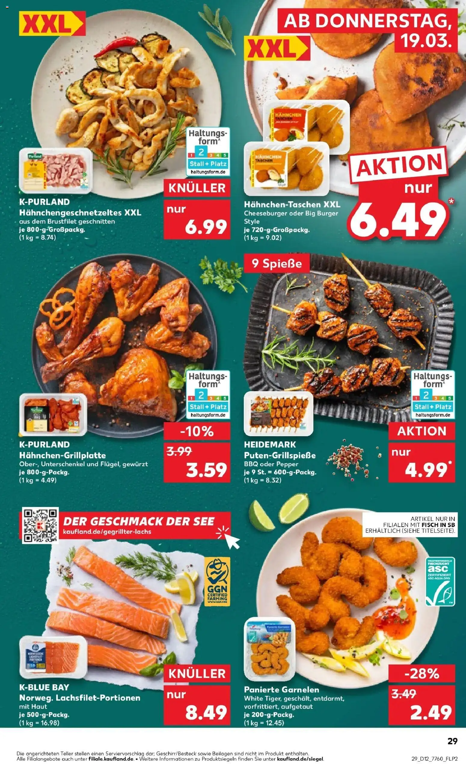 Kaufland Prospekt Burghausen	 – gültig ab 19.03.2026 | Seite: 29 | Produkte: Hahnchen, Burger, Spieße, Garnelen