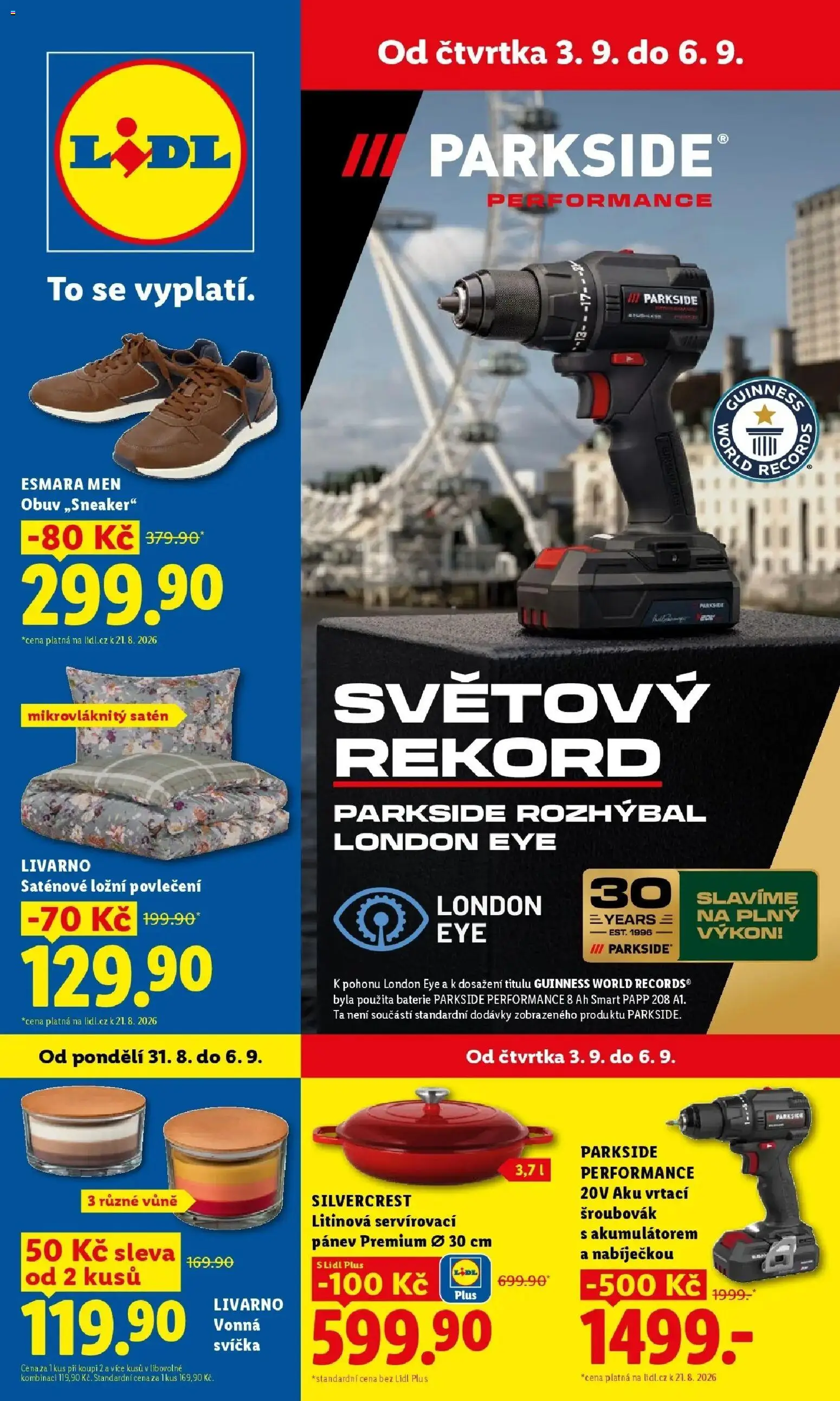Lidl leták od 31.08.2026 - Nový akční leták | Strana: 1 | Produkty: Tenisky, Povlečení, Ložní povlečení, Guinness