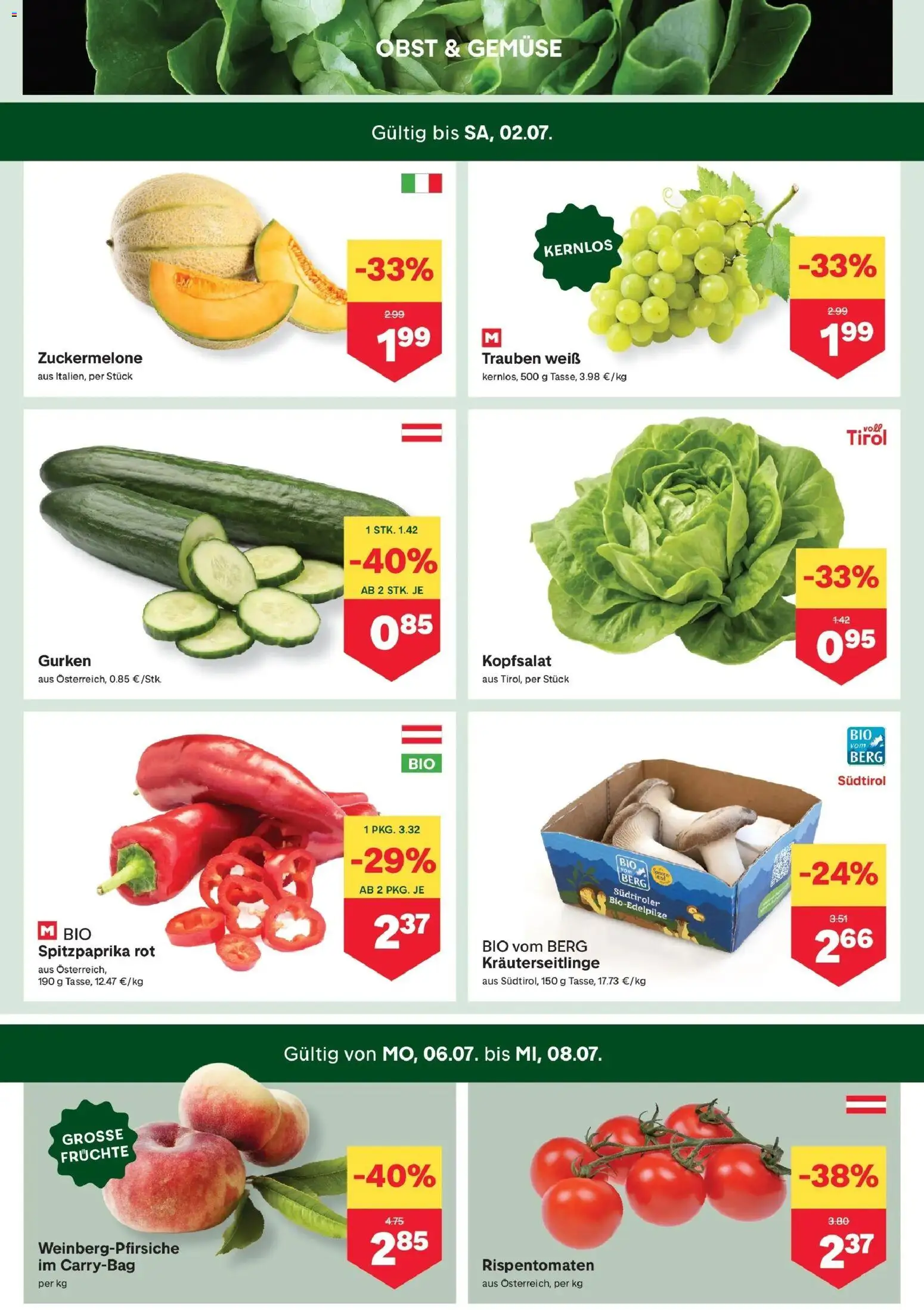 MPREIS Pfunds gültig ab 02.07.2026 | Seite: 2 | Produkte: Gurken, Gemüse, Obst