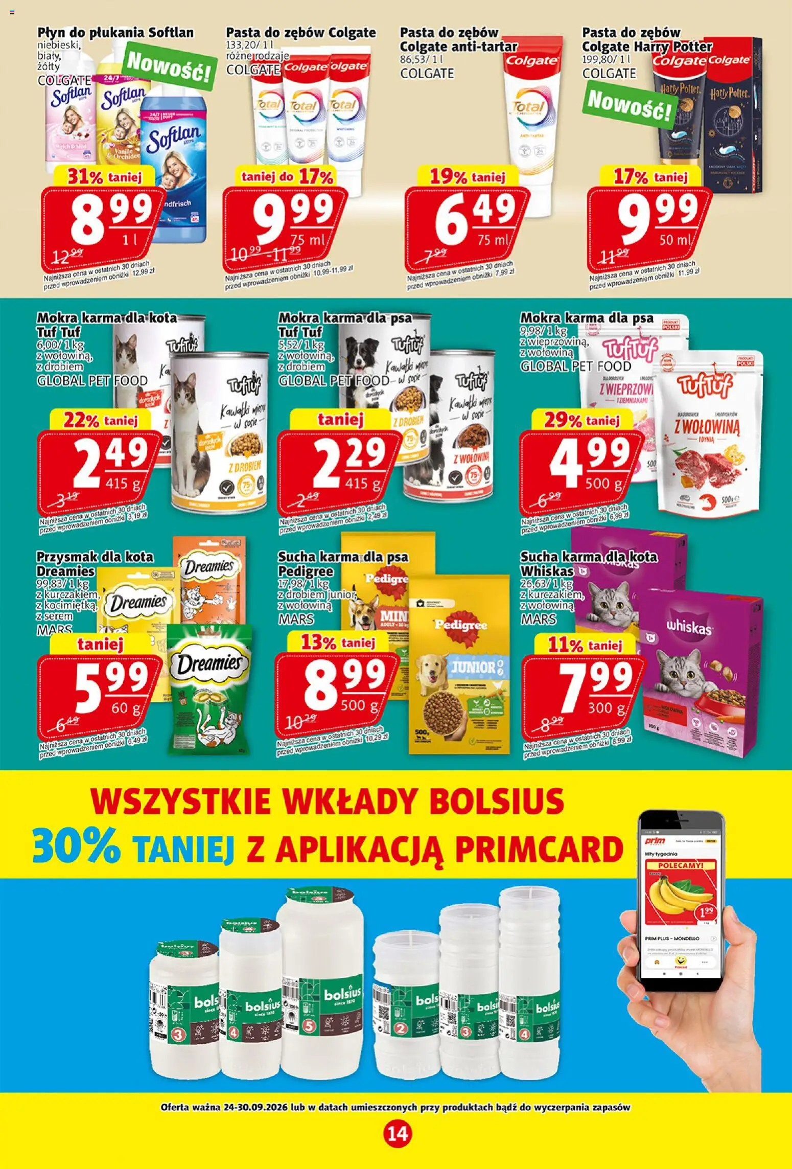 Prim Market gazetka od 24.09.2026 | Strona: 14 | Produkty: Karma dla psa, Sucha karma dla psa, Wołowina, Pasta do zębów