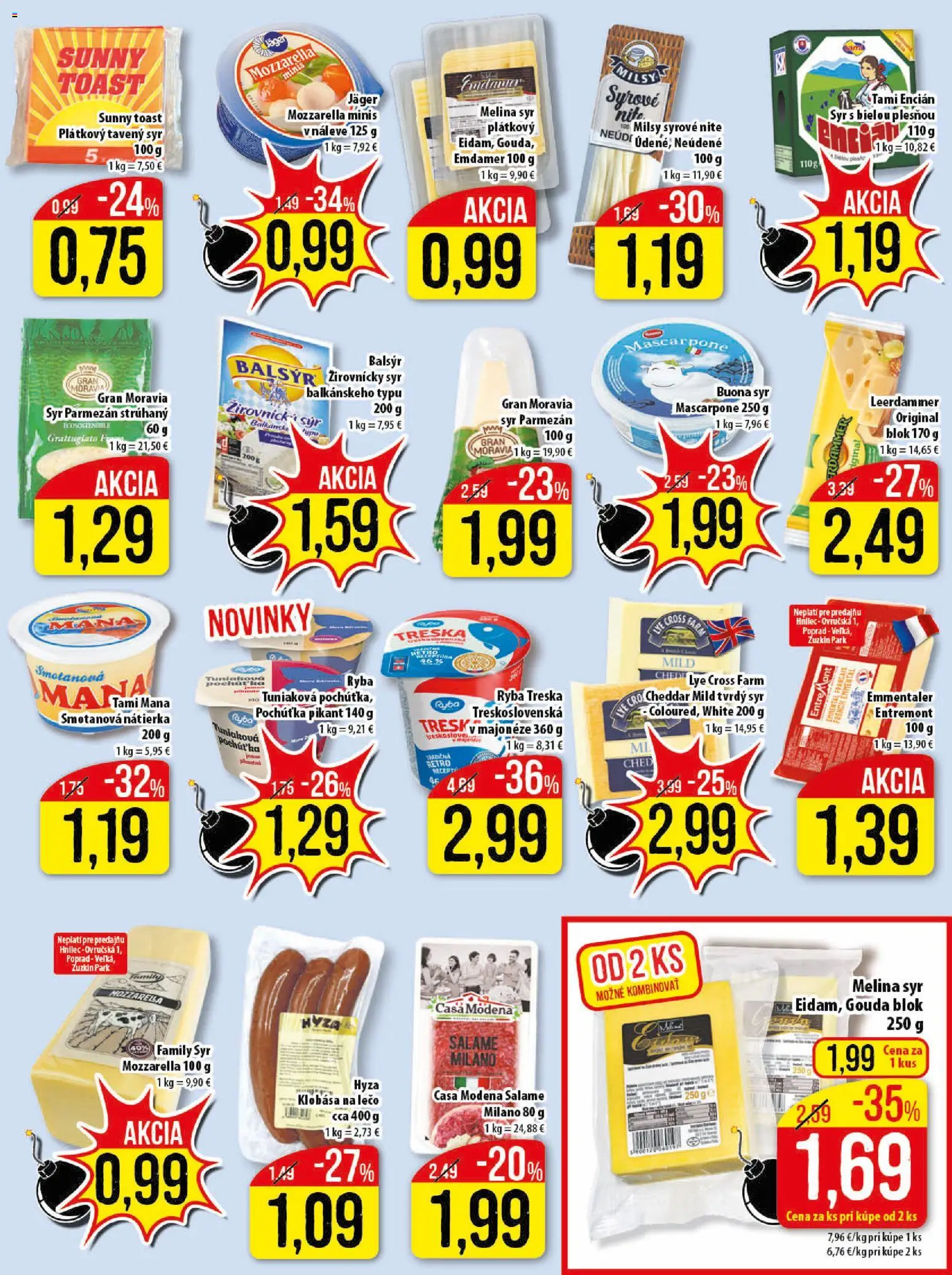 Nové Klas akcie – leták je platný od 23.03.2026 | Strana: 9 | Produkty: Klobása, Gouda, Ryba, Mascarpone