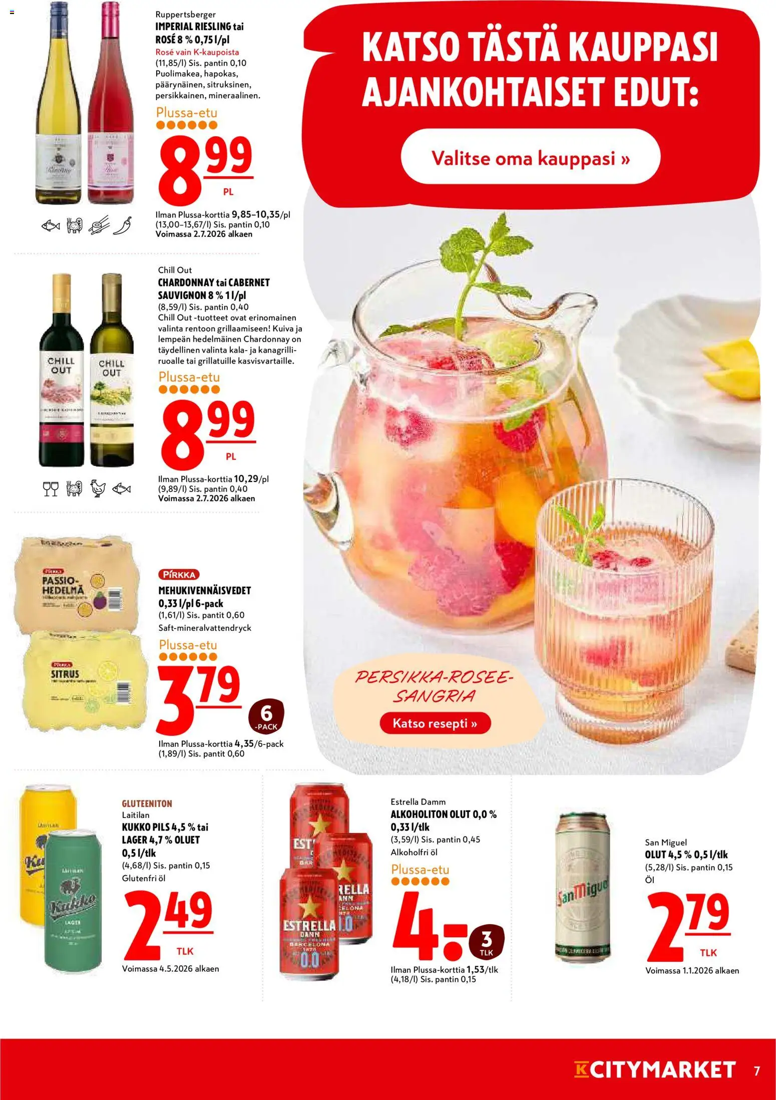 K-Citymarket tarjoukset – voimassa 20/08/2026 alkaen | Sivu: 7 | Tuotteet: Alkoholiton olut, Chili, Persikka, Olut