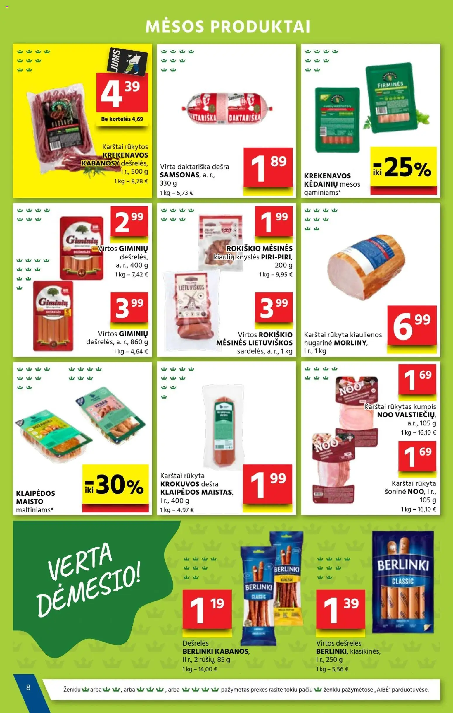 AIBE akcijos nuo 2026.09.03 | Puslapis: 8 | Prekių: Kiaulienos, Dešrelės, Kumpis, Dešra