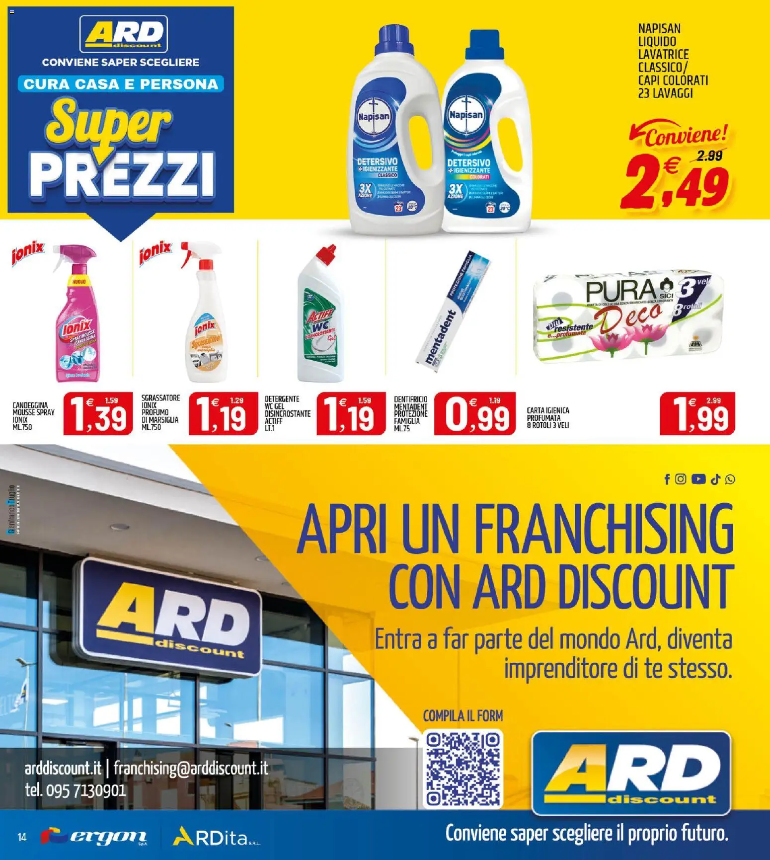 Volantino ARD Discount del 18/09/2026 | Pagina: 14 | Prodotti: Carta igienica, Candeggina, Lavatrice, WC