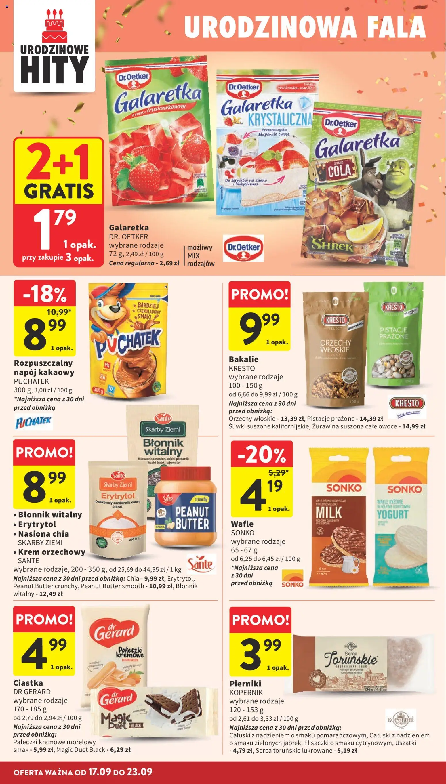Intermarche gazetka od 17.09.2026 | Strona: 30 | Produkty: Wafle, Krem orzechowy, Błonnik, Śliwki suszone