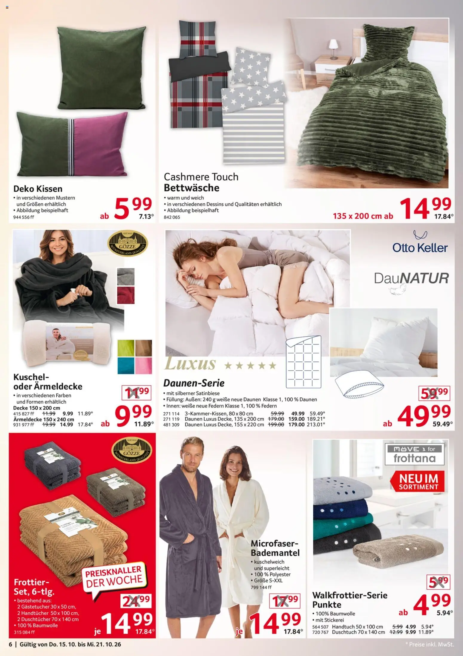 Selgros  Non Food – gültig ab 15.10.2026 | Seite: 6 | Produkte: Kissen, Bettwäsche, Kuschelweich, Bademantel