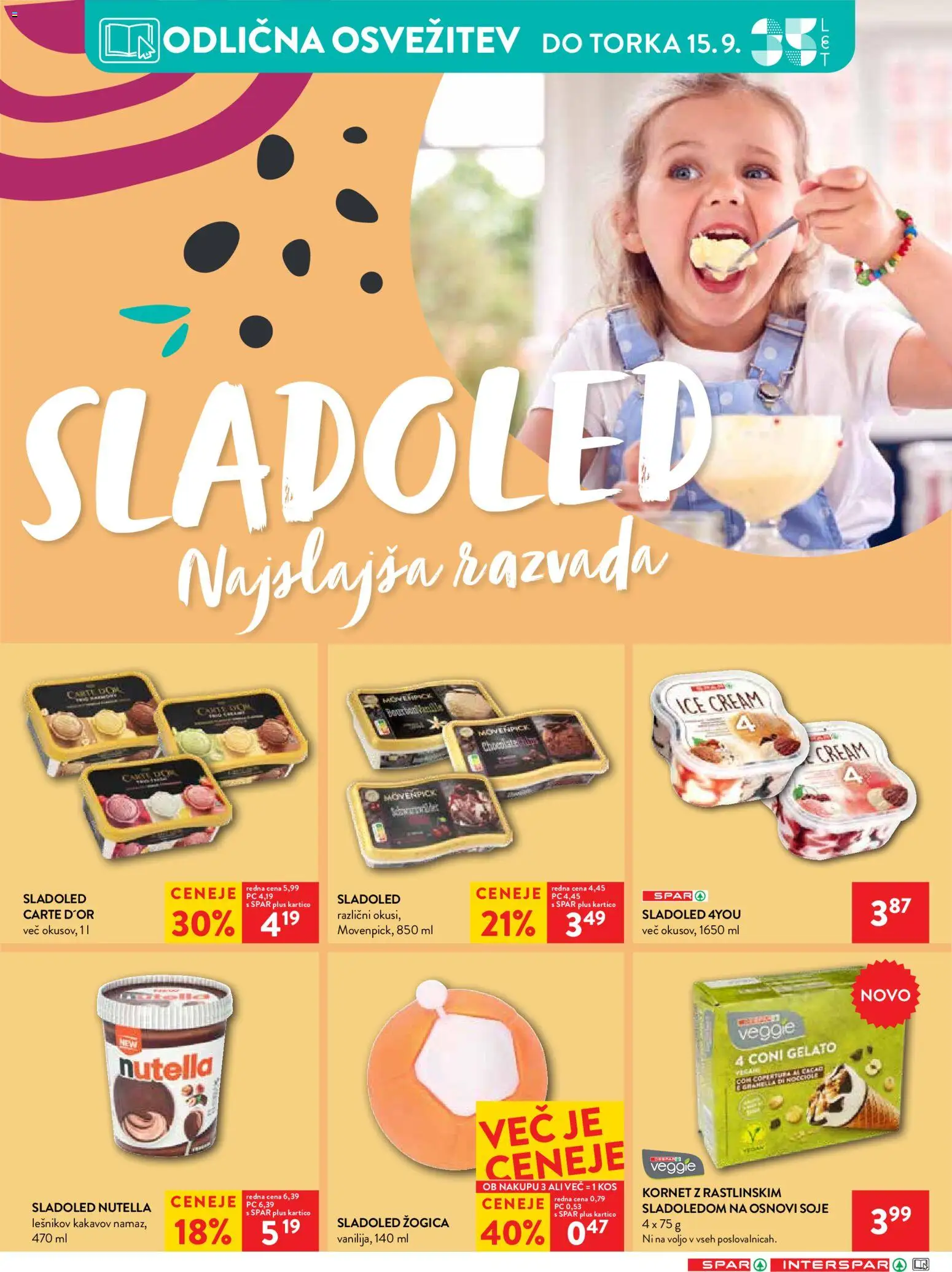 Novi Spar katalog ponudbe – veljaven od 09.09.2026 | Stran: 20 | Izdelki: Kos, Sladoled, Nutella
