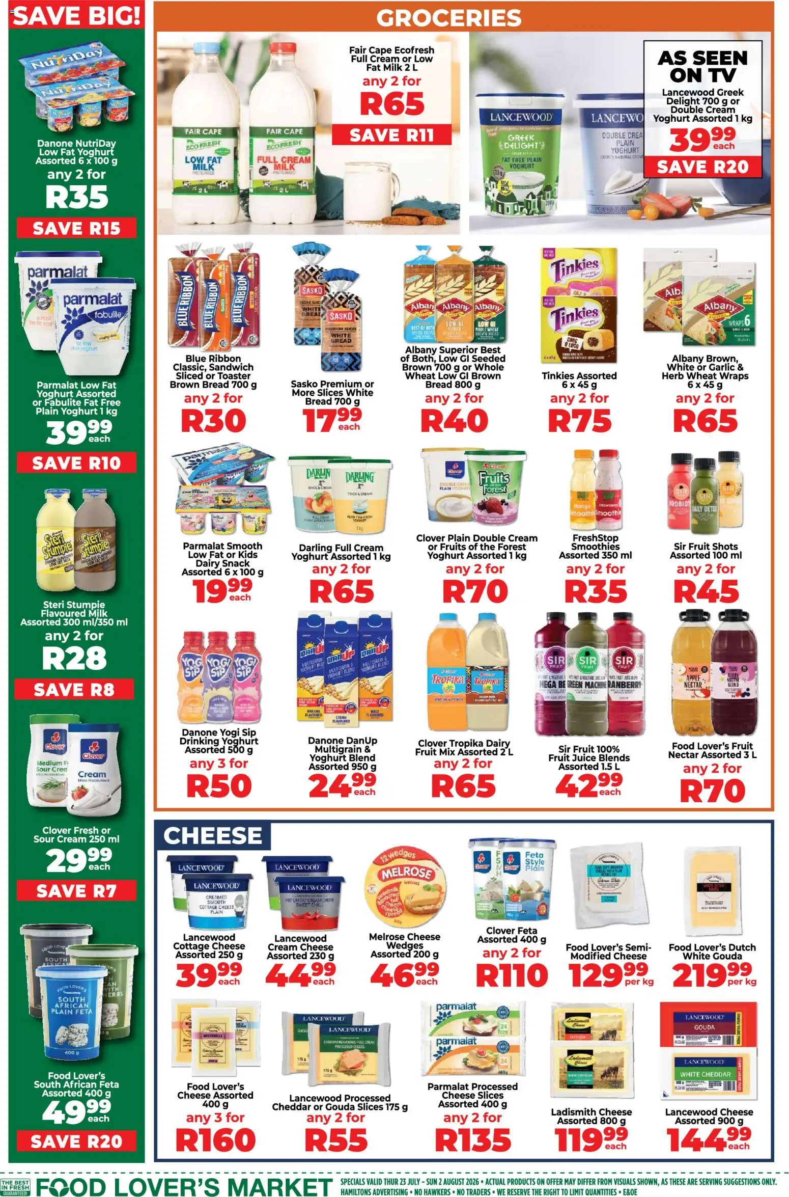New Food Lover's Market catalogue – valid from 23/07/2026 | Page: 6 | Products: Milk, Cheese, Sour cream, Cottage cheese