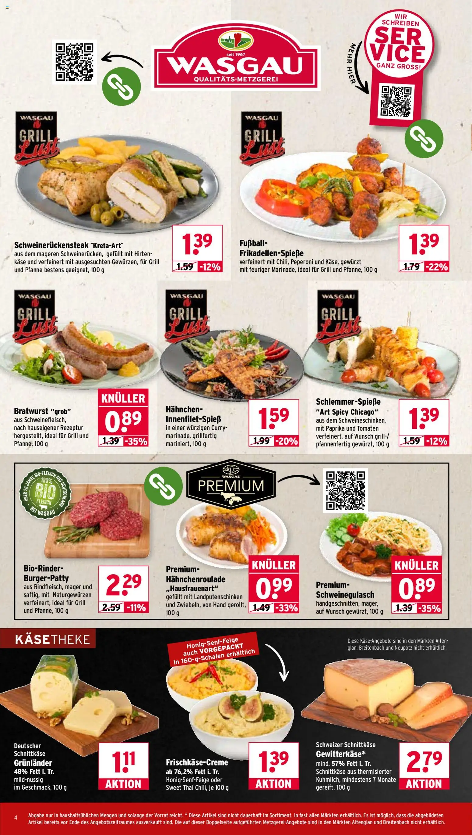 Wasgau Prospekt – gültig ab 10.08.2026 | Seite: 4 | Produkte: Hahnchen, Käse, Paprika, Grunlander