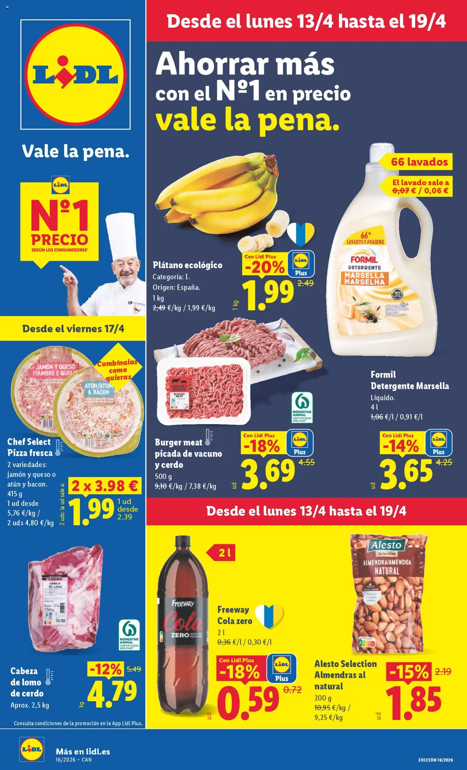 Lidl Canarias │ válido desde el 13.04.2026 | Página: 1 | Productos: Detergente, Queso, Jamón, Pizza