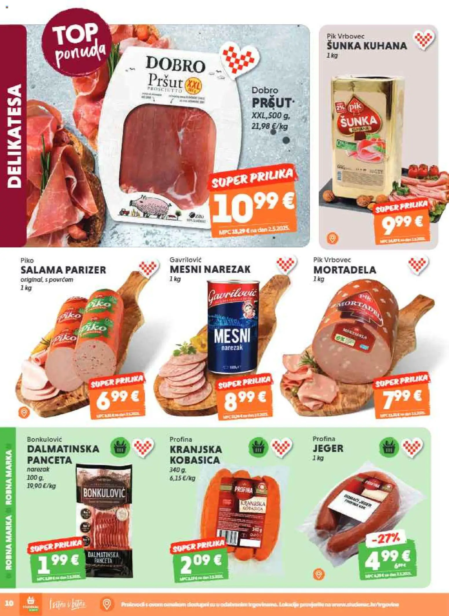 Studenac katalog | vrijedi od 10.06.2026 | Stranica: 10 | Proizvodi: Salama, Šunka, Mortadela, Narezak