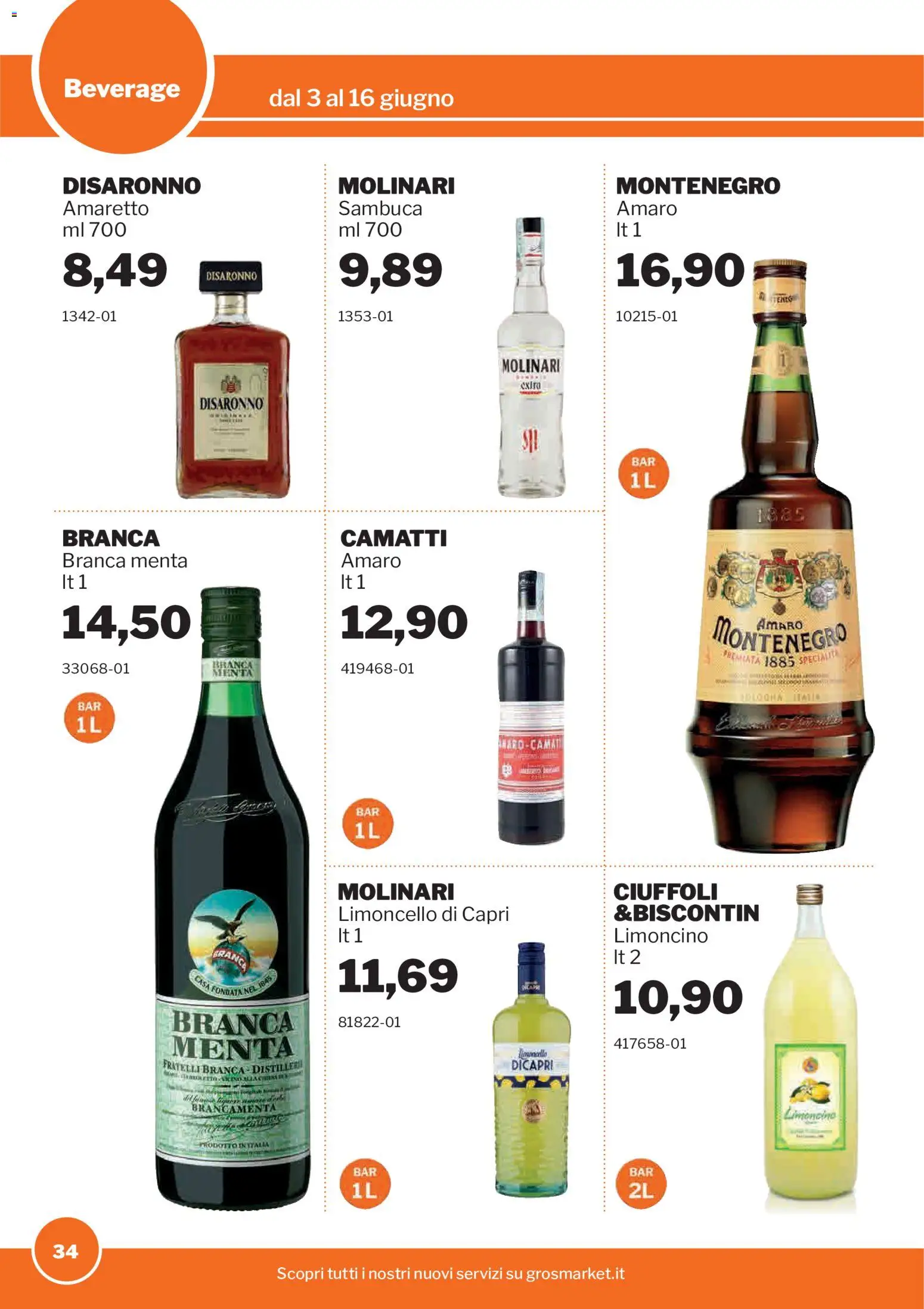 Volantino Sogegross del 03.06.2026 | Pagina: 34 | Prodotti: Limoncello, Menta, Amaro