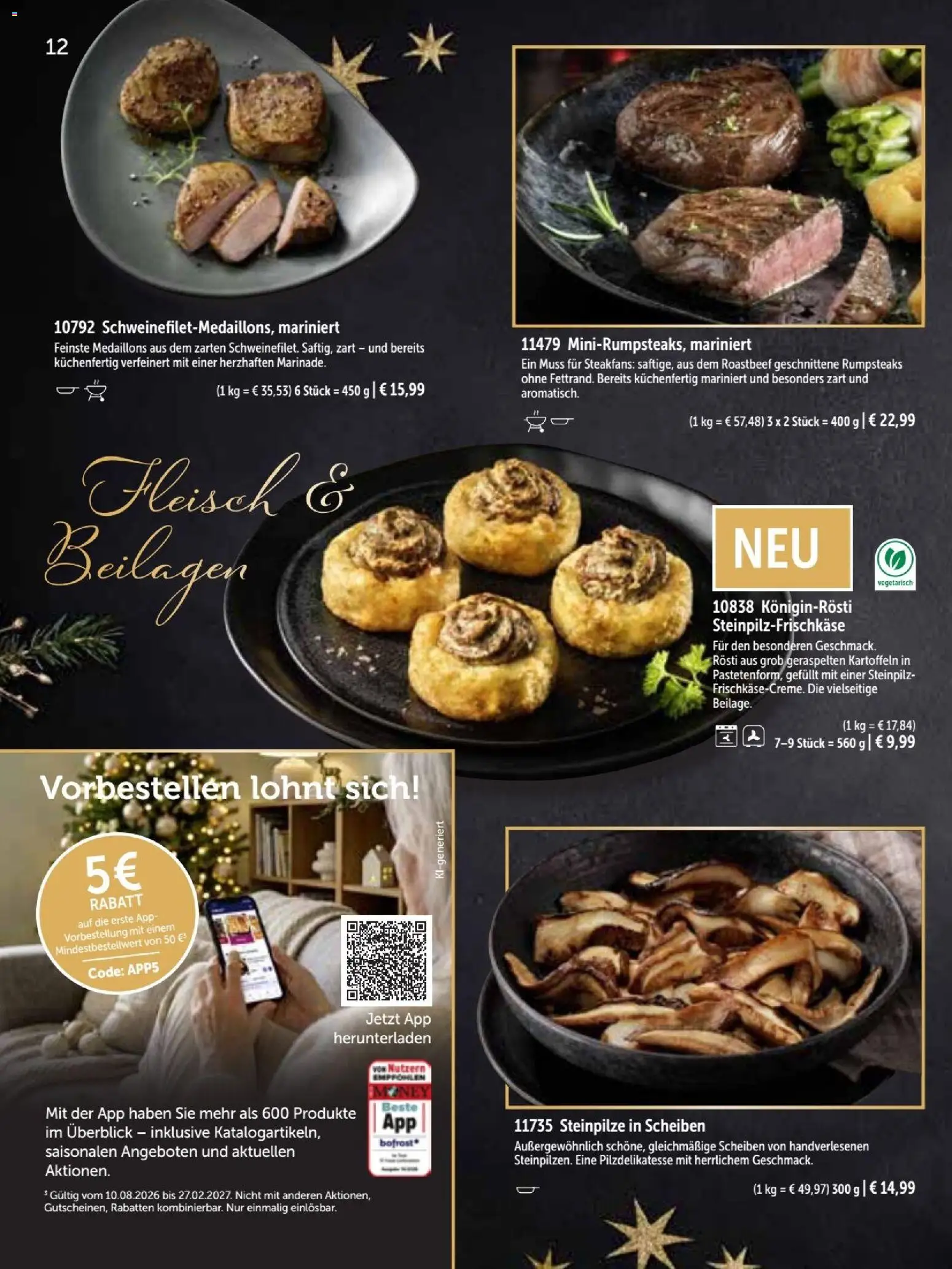 Bofrost Katalog Weihnachten 2026 – gültig ab 26.10.2026 | Seite: 12 | Produkte: Beilagen, Roastbeef, Kartoffeln, Fleisch
