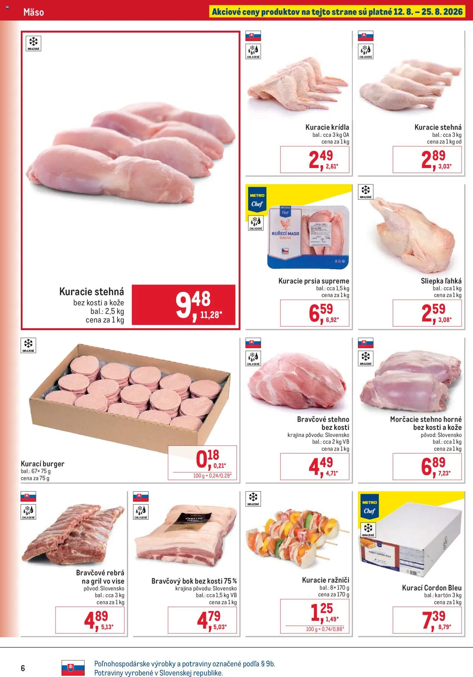 Nové Metro akcie – leták je platný od 12.08.2026 | Strana: 6 | Produkty: Gril, Bravčové stehno, Kuracie prsia, Kuracie stehná