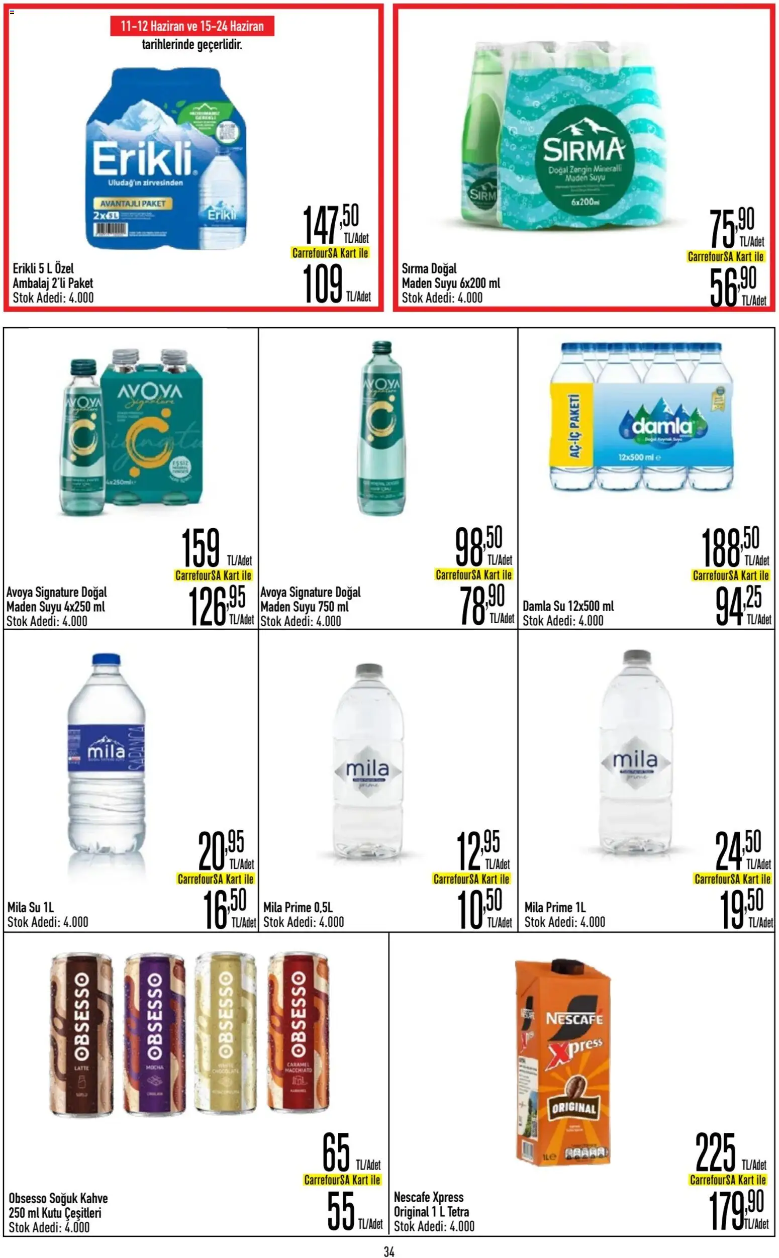 CarrefourSA Katalog - 11.06.2026 tarihinden itibaren geçerlidir | Sayfa: 34 | Ürünler: Kutu, Kahve, Su, Maden suyu