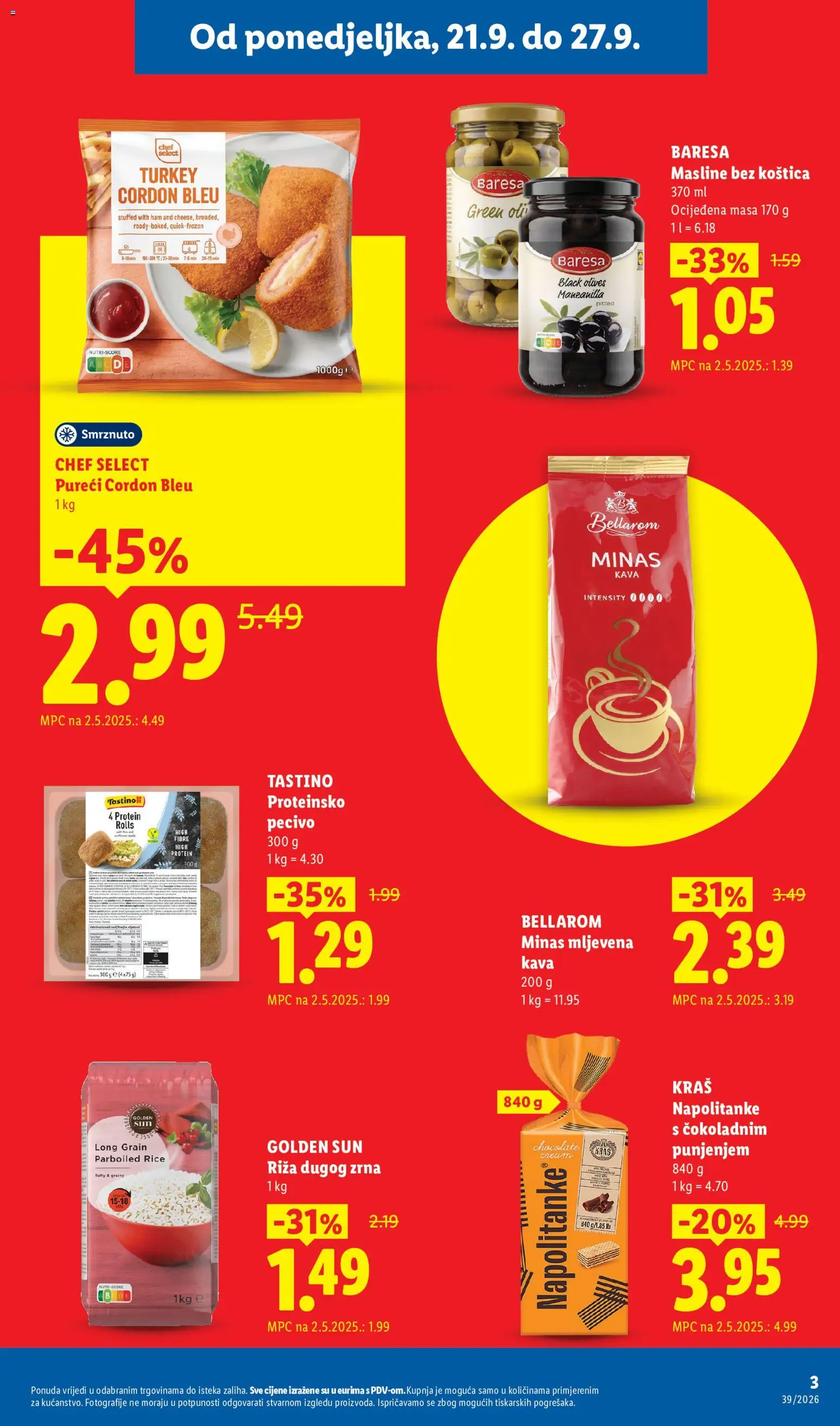Lidl katalog | vrijedi od 21.09.2026 | Stranica: 3 | Proizvodi: Kava, Masline, Riža, Pecivo