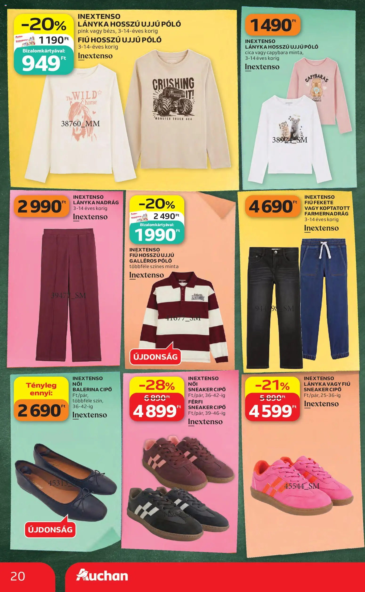 Auchan akciós ujság - amely érvényes a következő dátumtól: 2026.08.06. | Oldal: 20 | Termékek: Balerina cipő, Farmernadrág, Nadrág