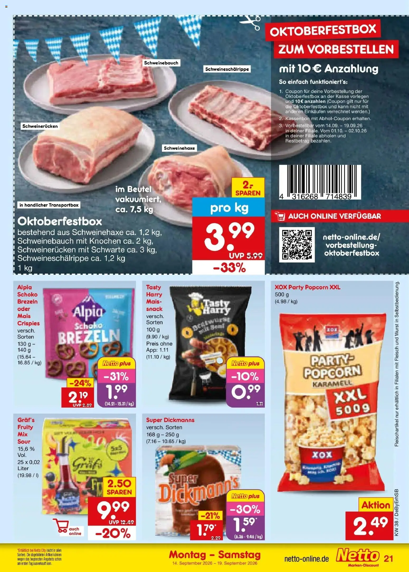 Netto Marken-Discount Prospekt München – gültig ab 14.09.2026 | Seite: 31 | Produkte: Mais, Wurst, Schweinerucken, Fleisch