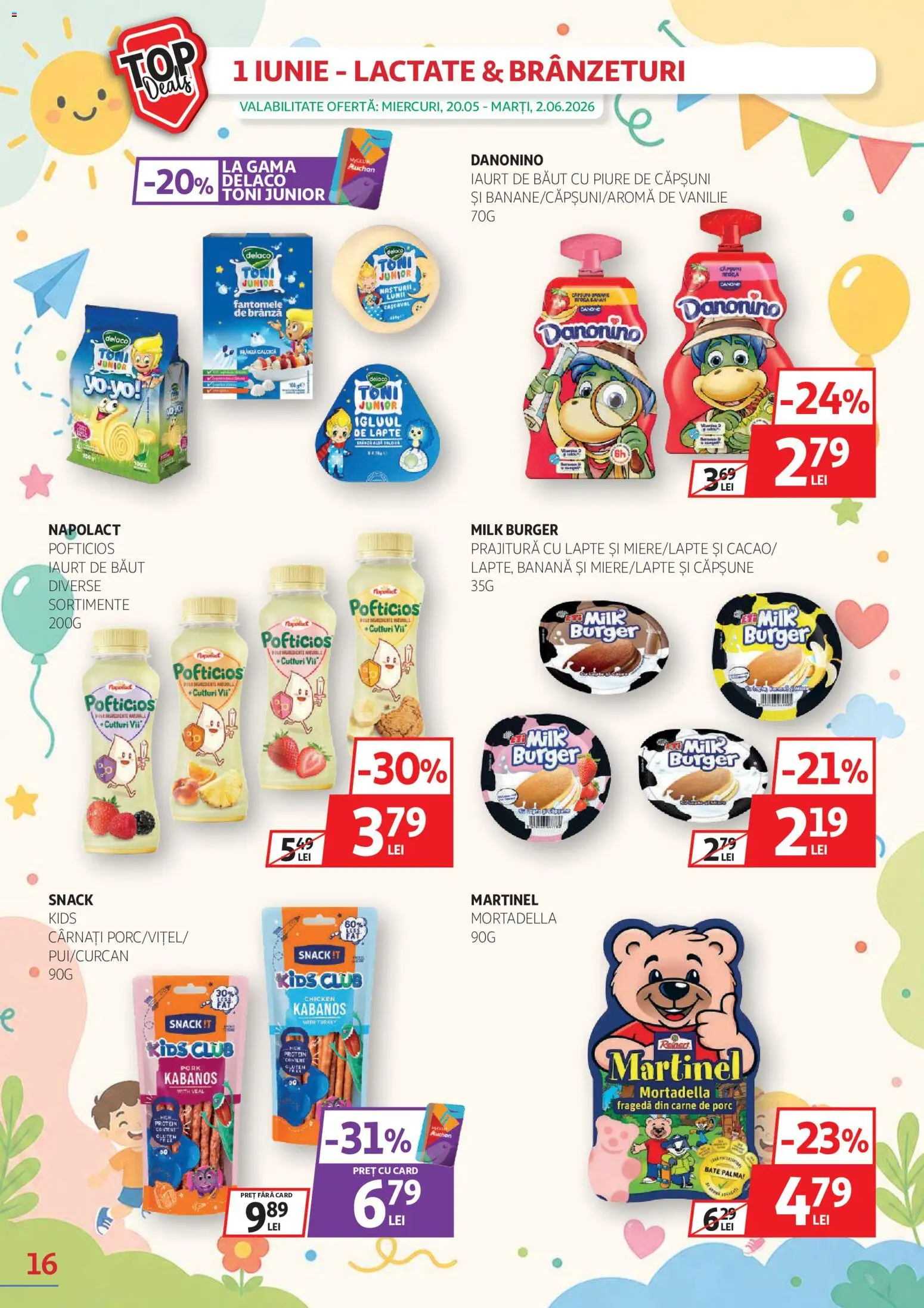Noul catalog Auchan – valabil de la 20.05.2026 | Pagină: 16 | Produse: Cașcaval, Brânză, Iaurt, Carne De Porc