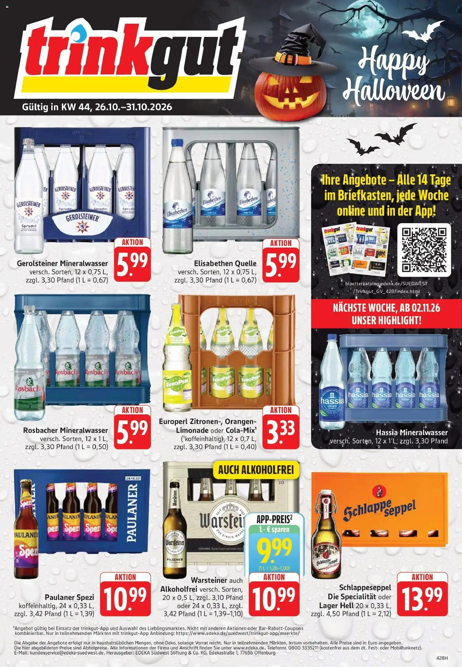 Trinkgut Prospekt Wiesbaden (ab 26.10.2026) » Angebote online | Seite: 1 | Produkte: Paulaner spezi, Orangen, Warsteiner, Gerolsteiner