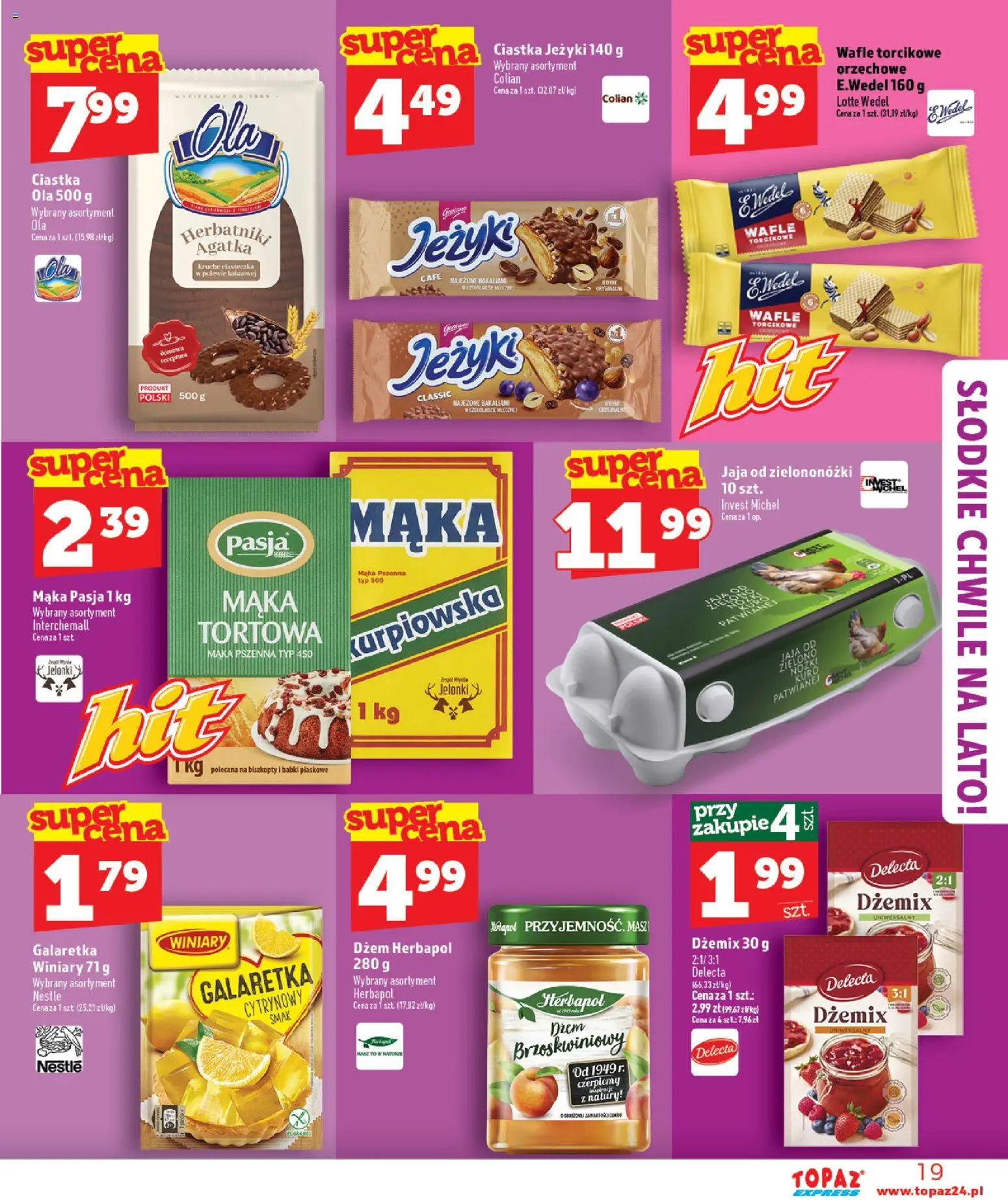 Topaz gazetka - Express od 25.06.2026 | Strona: 19 | Produkty: Galaretka, Dżem, Ciastka, Jaja