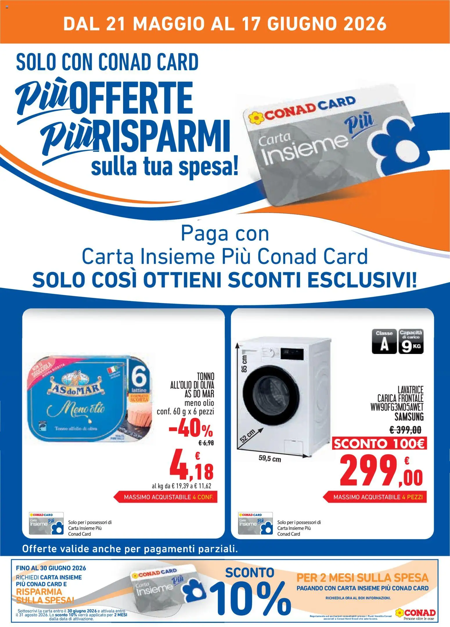 Volantino Conad del 21.05.2026 | Pagina: 2 | Prodotti: Olio, Data, Tonno, Samsung