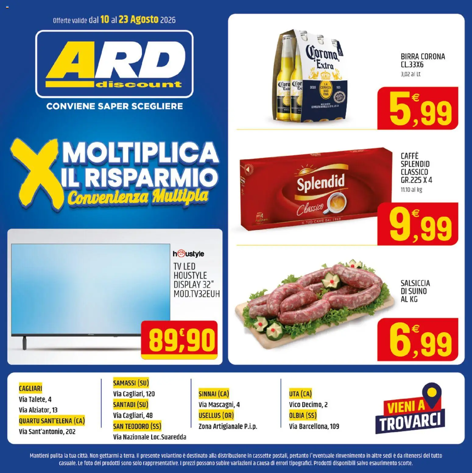 Volantino ARD Discount del 10/08/2026 | Pagina: 24 | Prodotti: Caffè, Suino, Salsiccia, Corona Extra