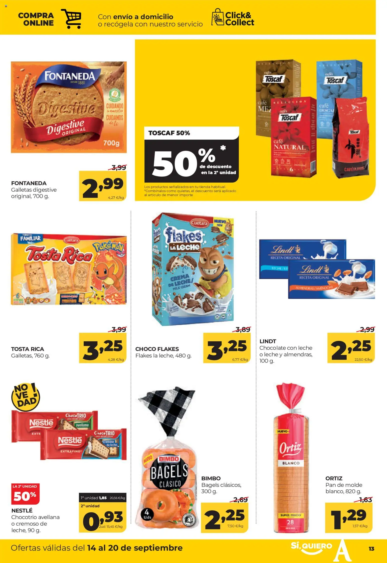 Alimerka folleto Castilla y León │ válido desde el 14/09/2026 | Página: 13 | Productos: Pan, Lindt, Galletas, Chocolate con leche