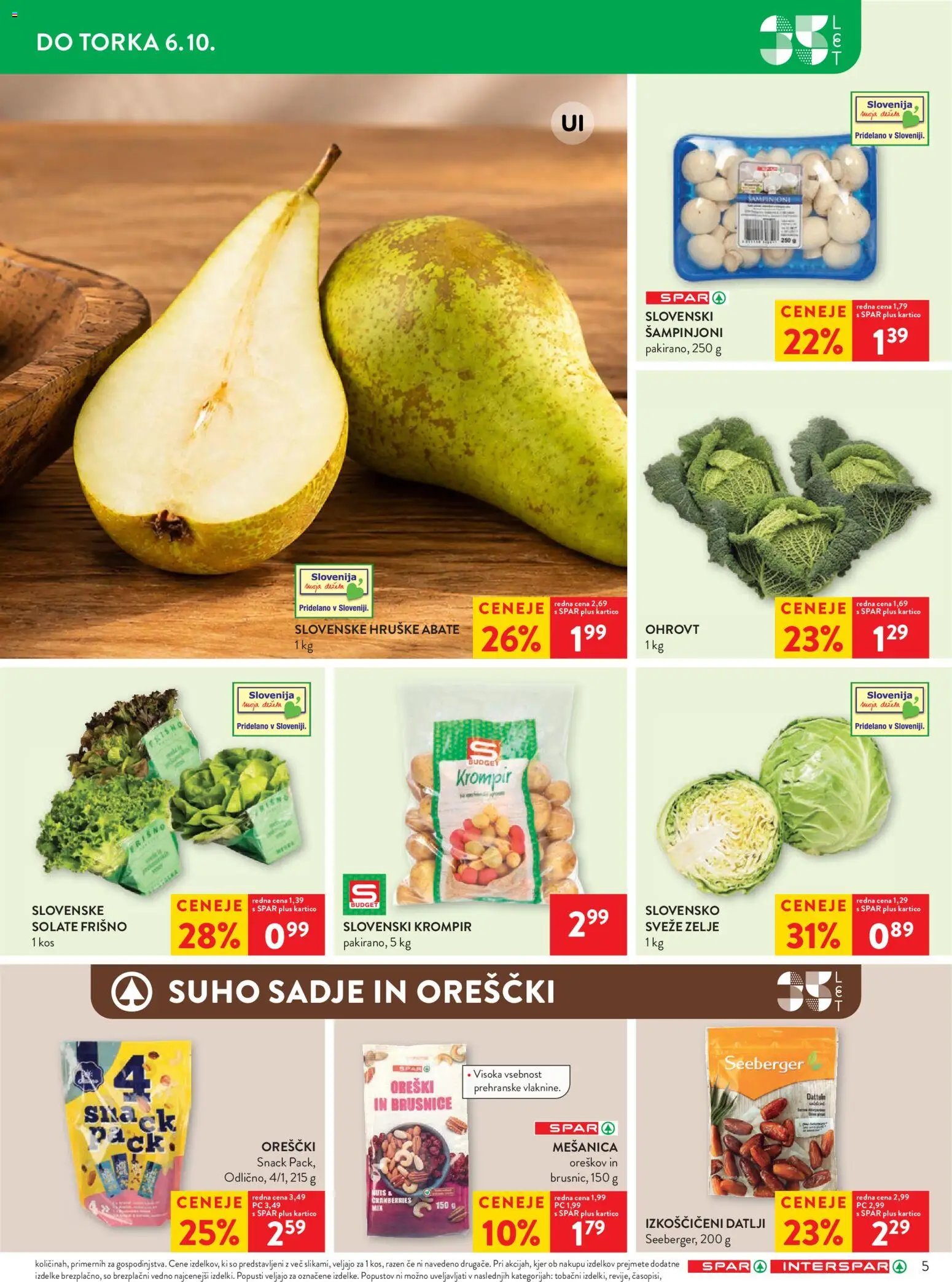 Novi Spar katalog ponudbe – veljaven od 30.09.2026 | Stran: 9 | Izdelki: Šampinjoni, Oreški, Orescki, Zelje