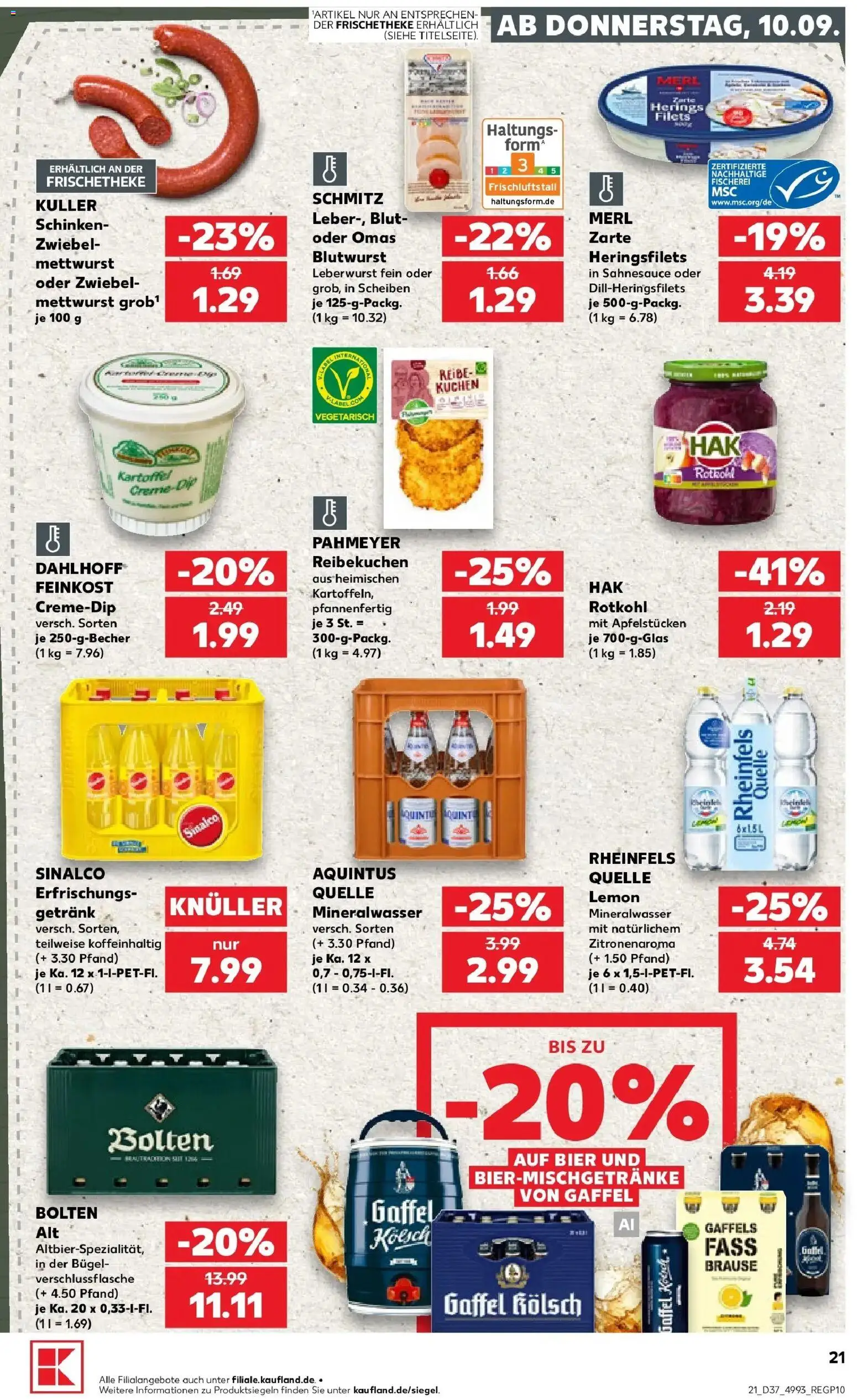 Prospekt Kaufland ab 10.09.2026 » Angebote Online zum Blättern | Seite: 21 | Produkte: Sinalco, Bier, Mineralwasser, Schinken