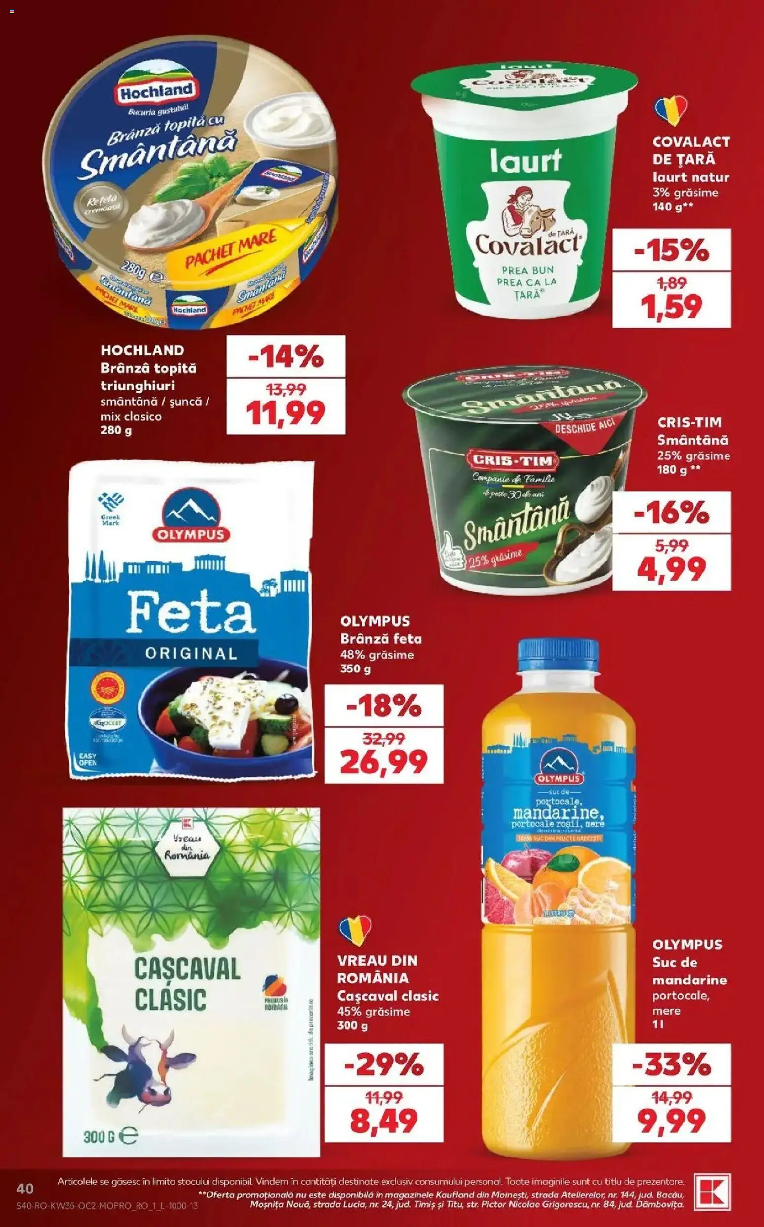 Kaufland Domnesti 26.08.2026 - Revista si Oferta | Pagină: 40 | Produse: Brânză feta, Mere, Mandarine, Smântână
