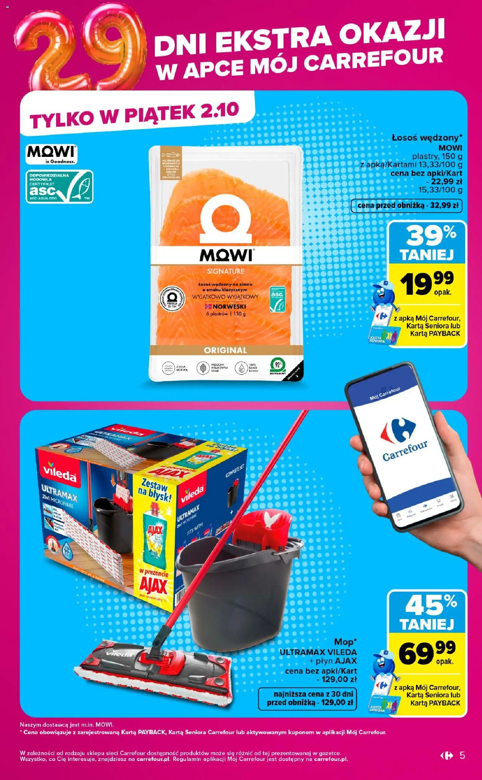 Carrefour gazetka - Market od 28.09.2026 | Strona: 5 | Produkty: Karta, Łosoś wędzony, Łosoś, Vileda