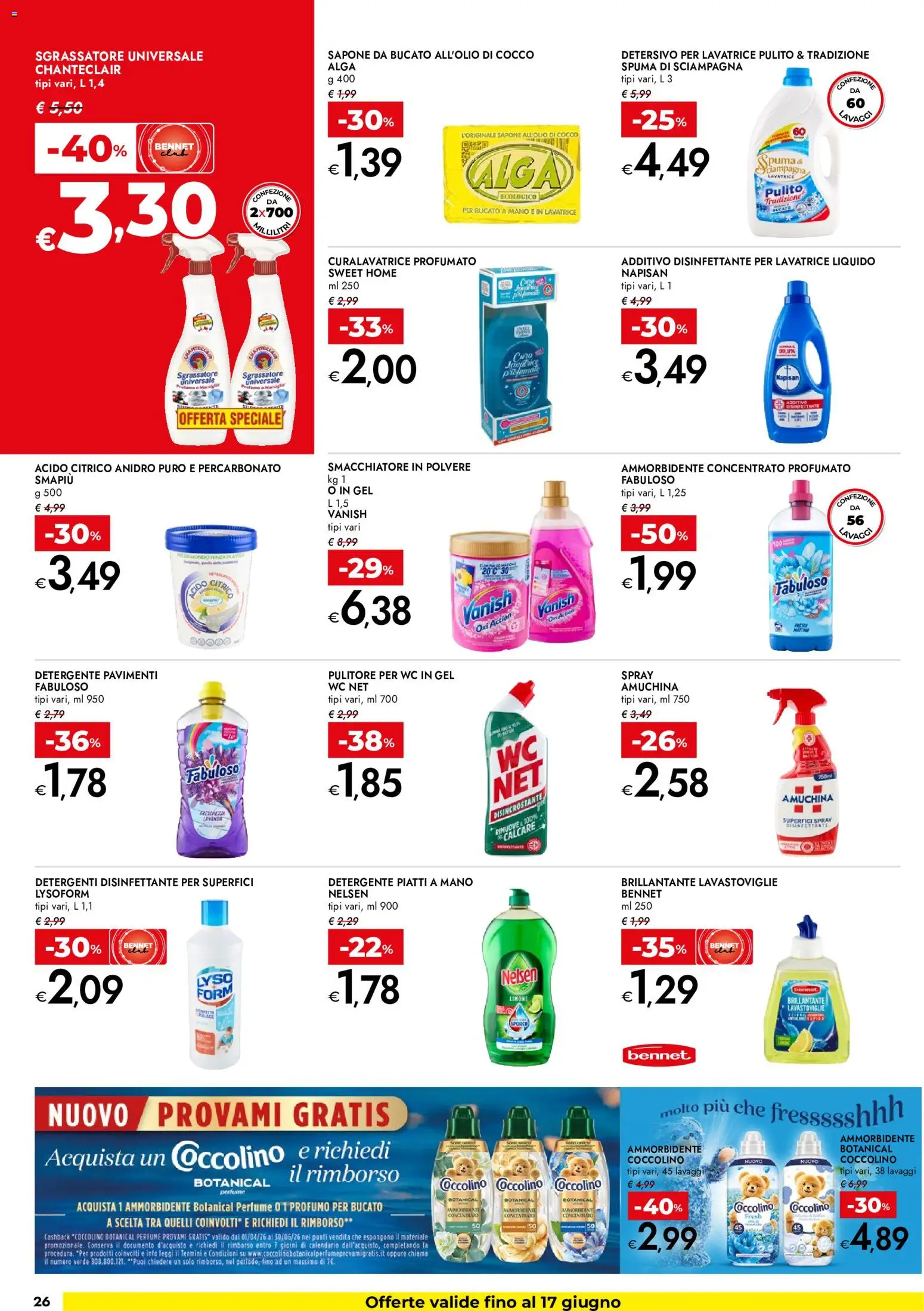 Volantino bennet del 04.06.2026 | Pagina: 26 | Prodotti: Ammorbidente, Smacchiatore, Sgrassatore, WC