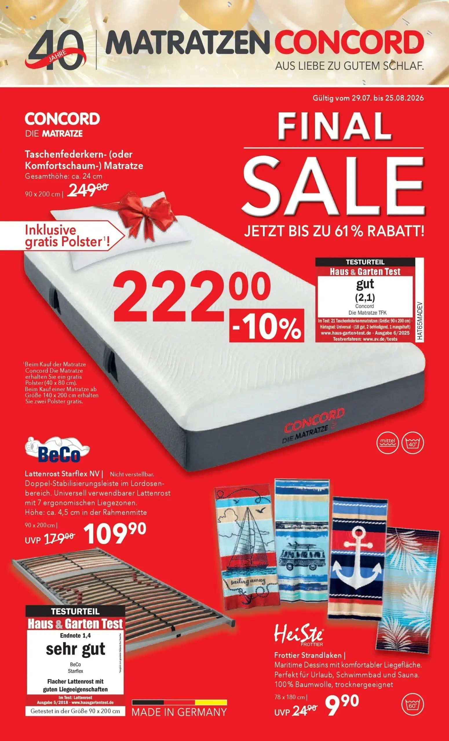 Matratzen Concord Graz gültig ab 29.07.2026 | Seite: 1 | Produkte: Matratze, Lattenrost