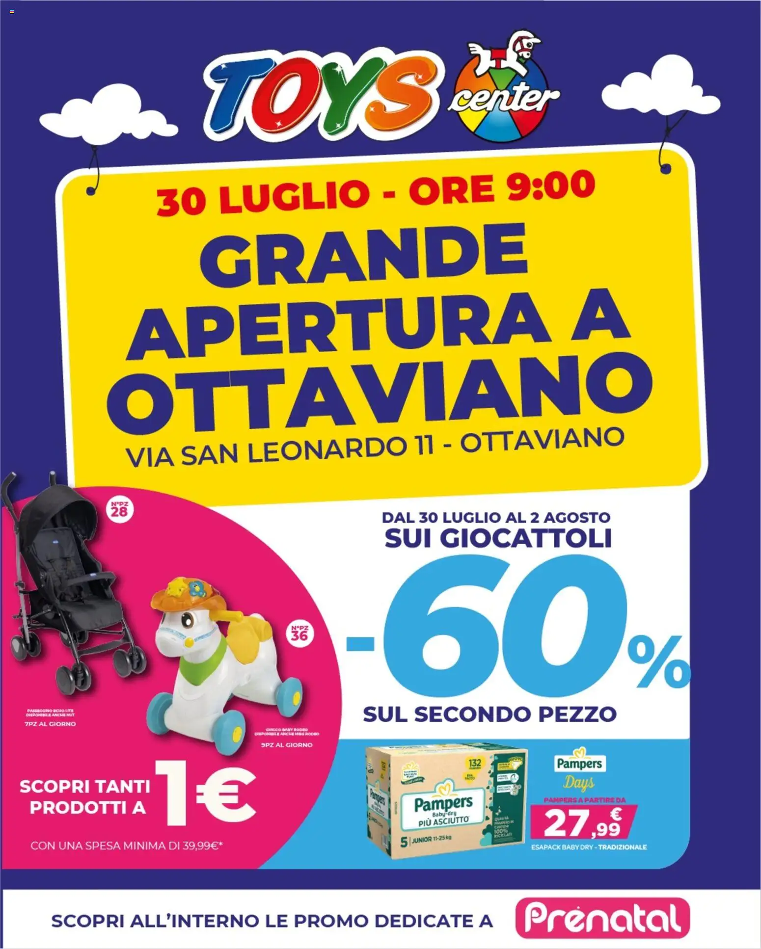 Volantino Toys Center del 30/07/2026 | Pagina: 1 | Prodotti: Pampers, Passeggino