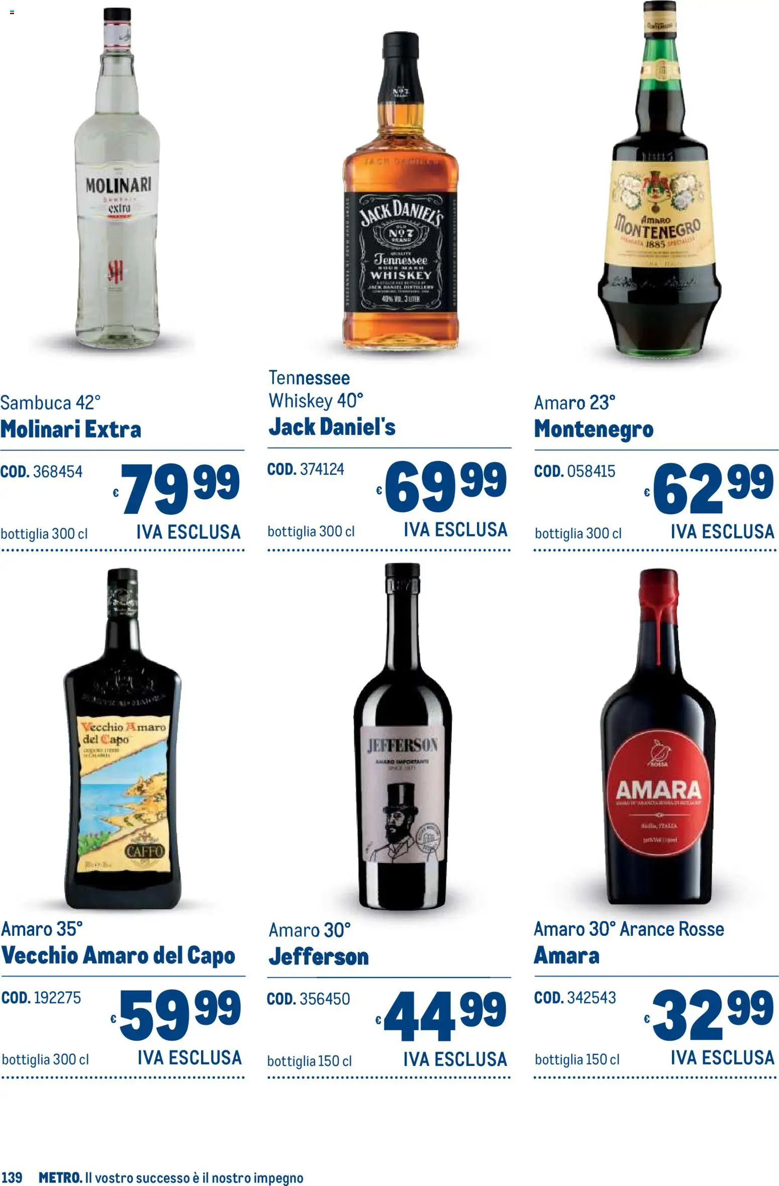 Volantino Metro del 19/10/2026 | Pagina: 139 | Prodotti: Arance, Jack Daniel’s, Bottiglia, Amaro