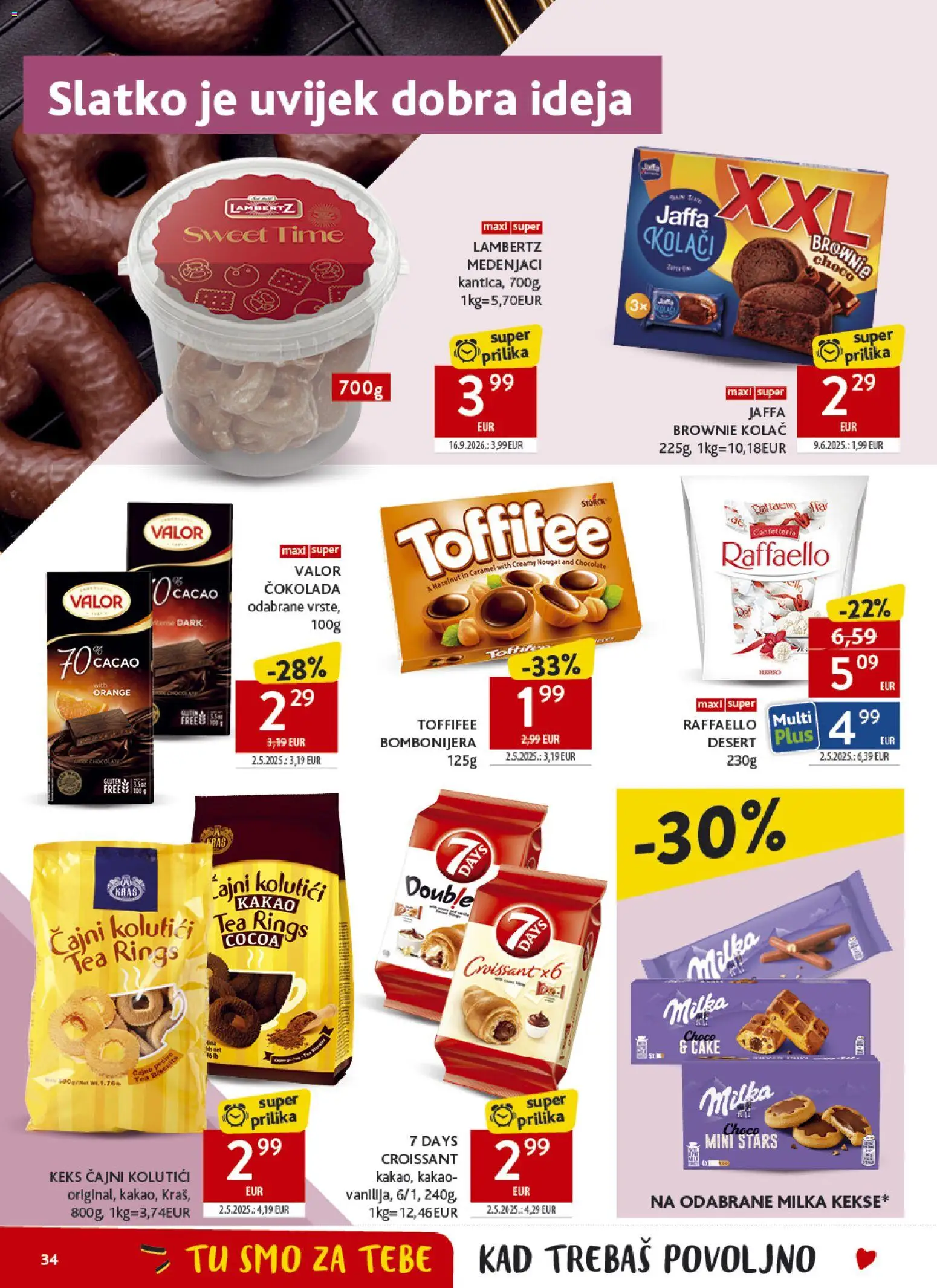 Konzum katalog | vrijedi od 07.10.2026 | Stranica: 34 | Proizvodi: Čajni kolutići, Kolac, Milka, Raffaello